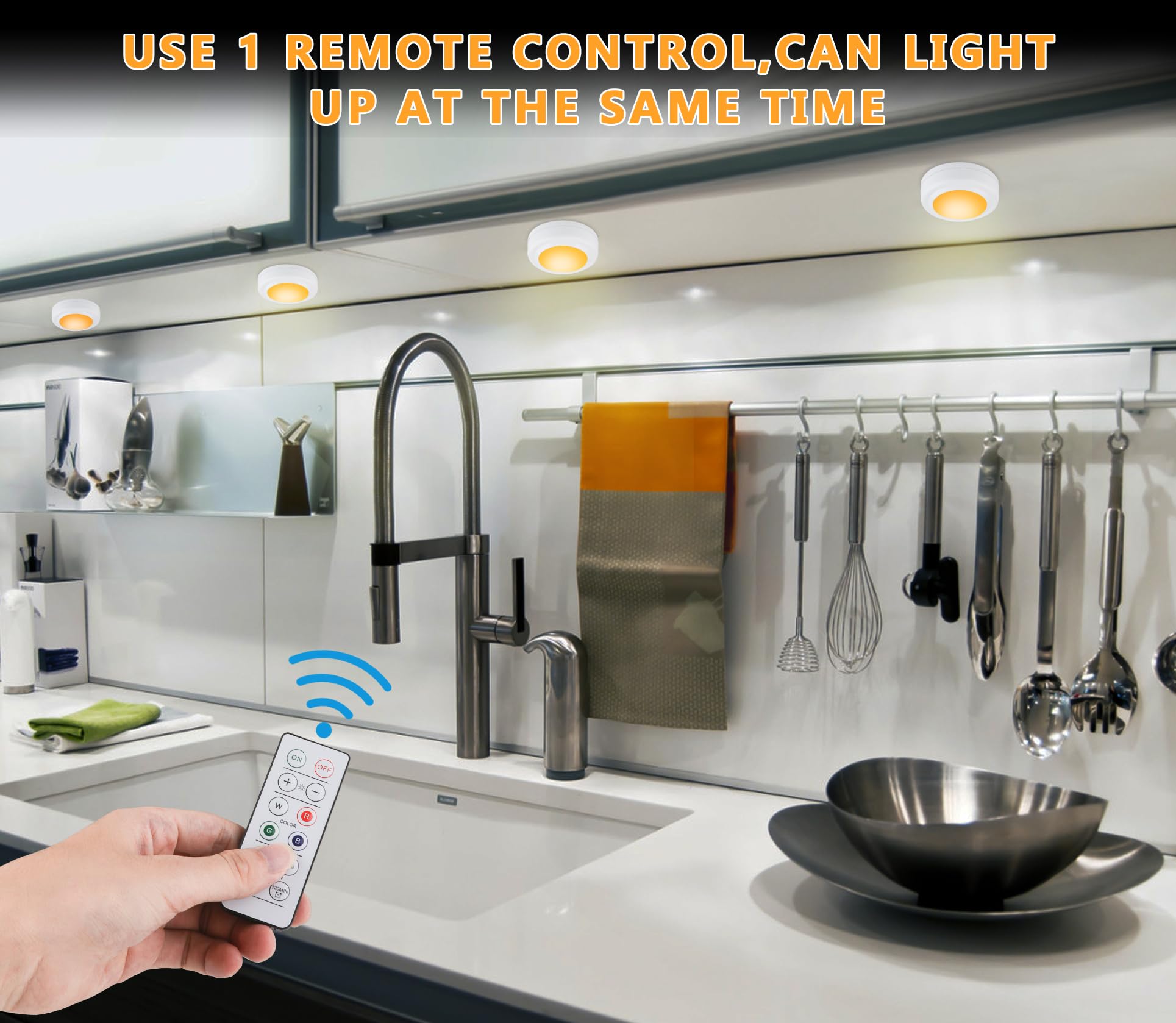 Aokpsrt 6 Pack Puck Lights Wireless 16 Color Changing Led Under Cabinet Lighting Battery Operated Push Light With Remote Control