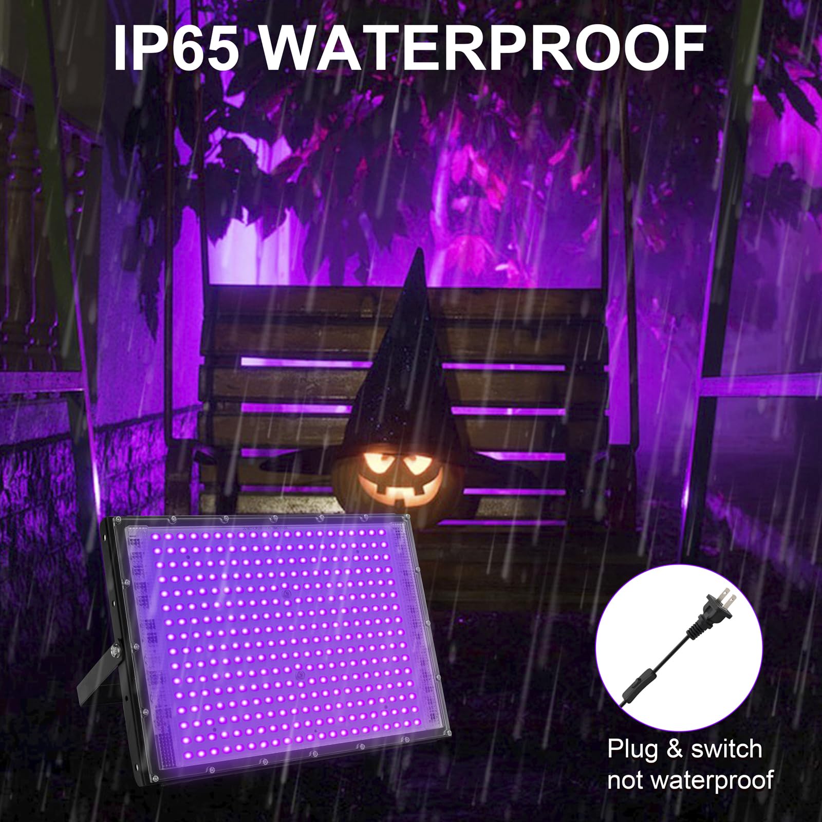 Waygor 300W Led Black Lights For Glow Party, Halloween Black Light Flood Light Ip65 Waterproof 395Nm Uv Blacklight Floodlight Purple Black Light Spotlight Fluorescent Uv Light Lamp For Decor (4 Pack)
