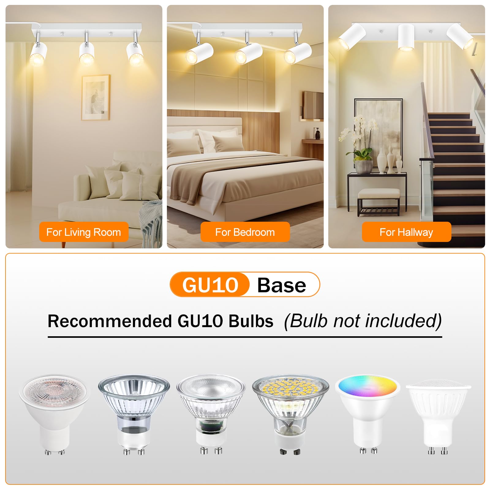 Auquee 3 Light Track Lighting Kit,White 3 Way Flexible Plug In Ceiling Spotlight,Industrial Led Wall Light For Kitchen Cabinet G