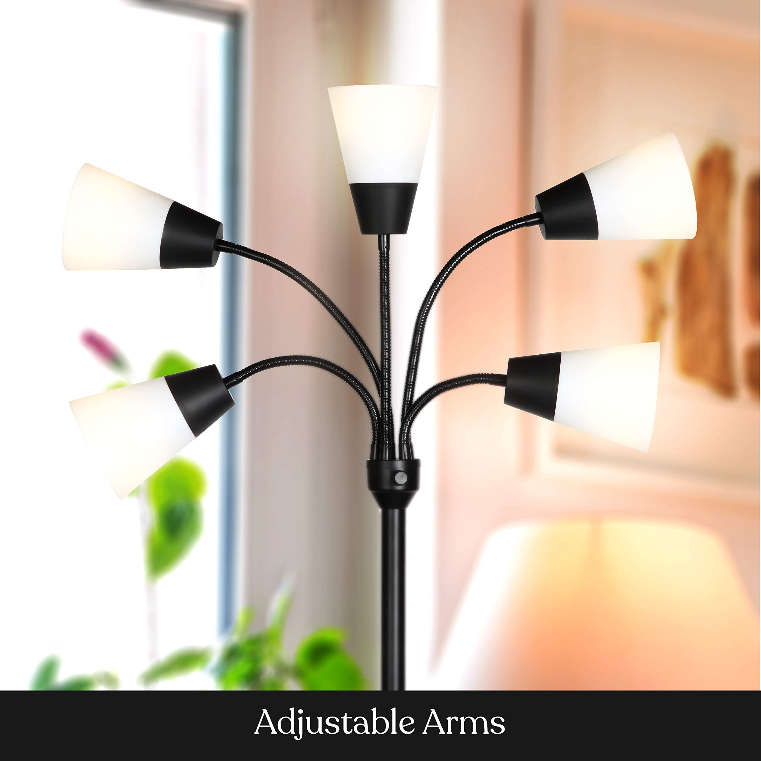 Brightech Medusa LED Floor Lamp - Multi Head, Metal, Black, Model FL-MDSMDRN-BLK, Includes 5 Bulbs for Living Rooms & Offices