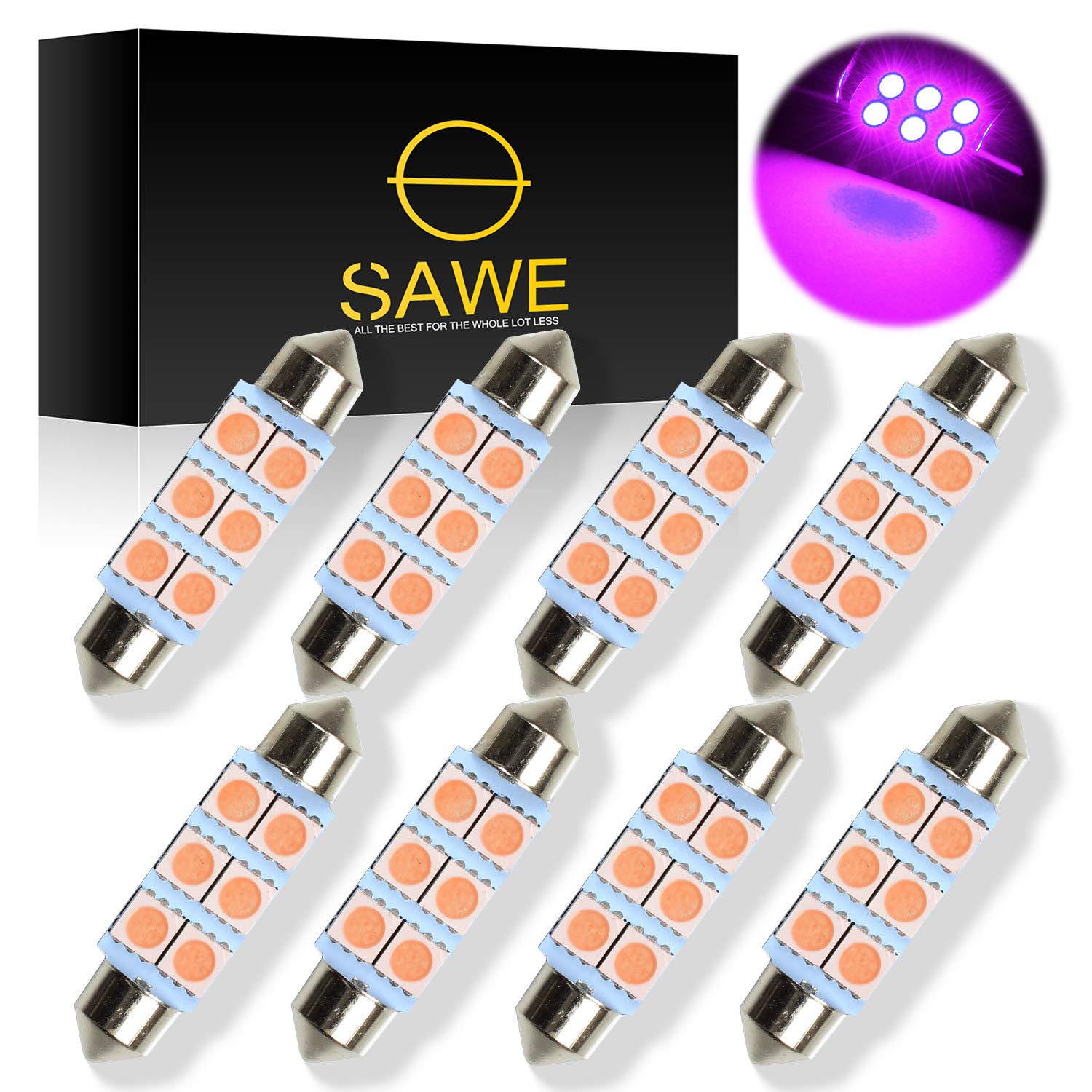 SAWE 6-SMD 5050 Festoon LED Bulbs, 42mm, 211-2, Pack of 8, Pink/Purple