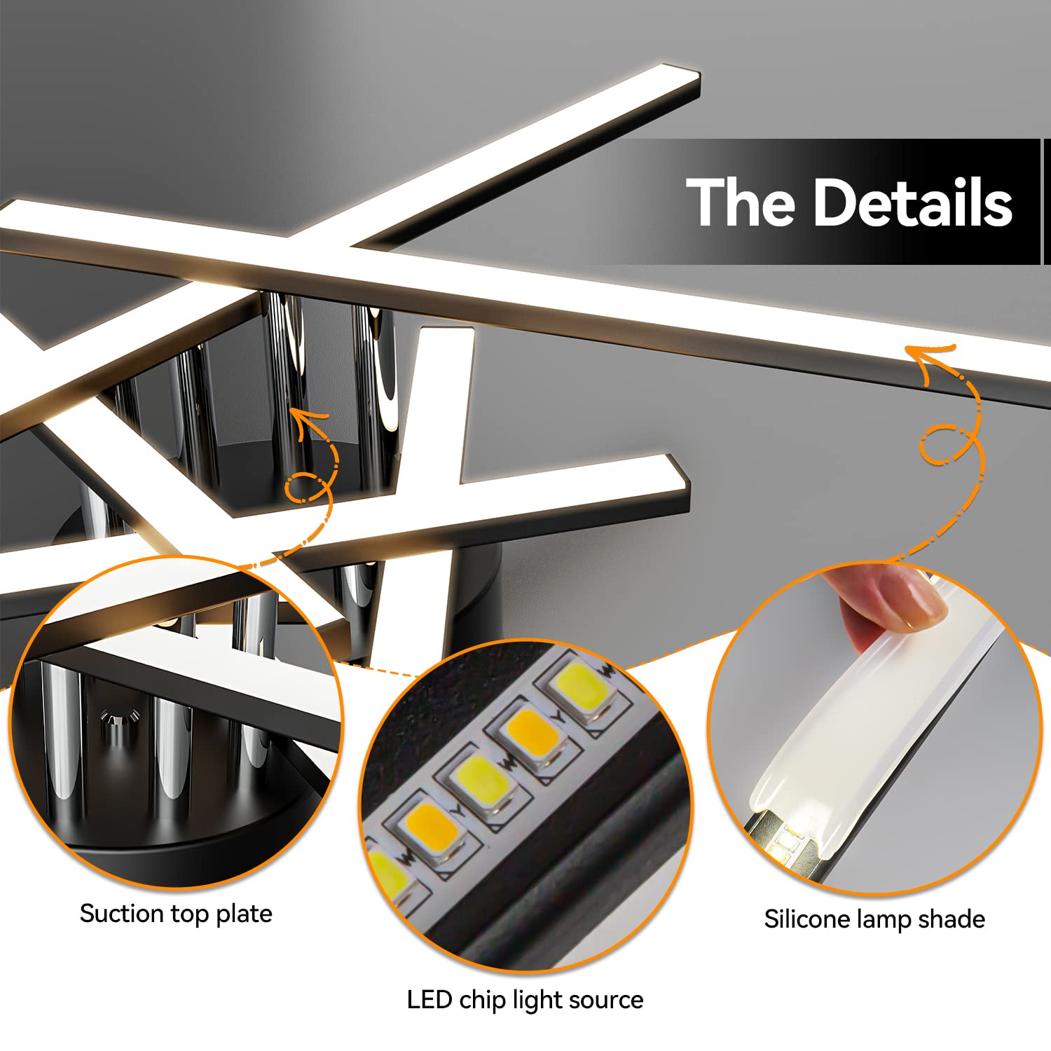 JFHTNFJ 42w Modern Sputnik Ceiling Light Fixture LED Dimmable with Remote Control Ceiling Lighting Black Flush Mount Chandelier