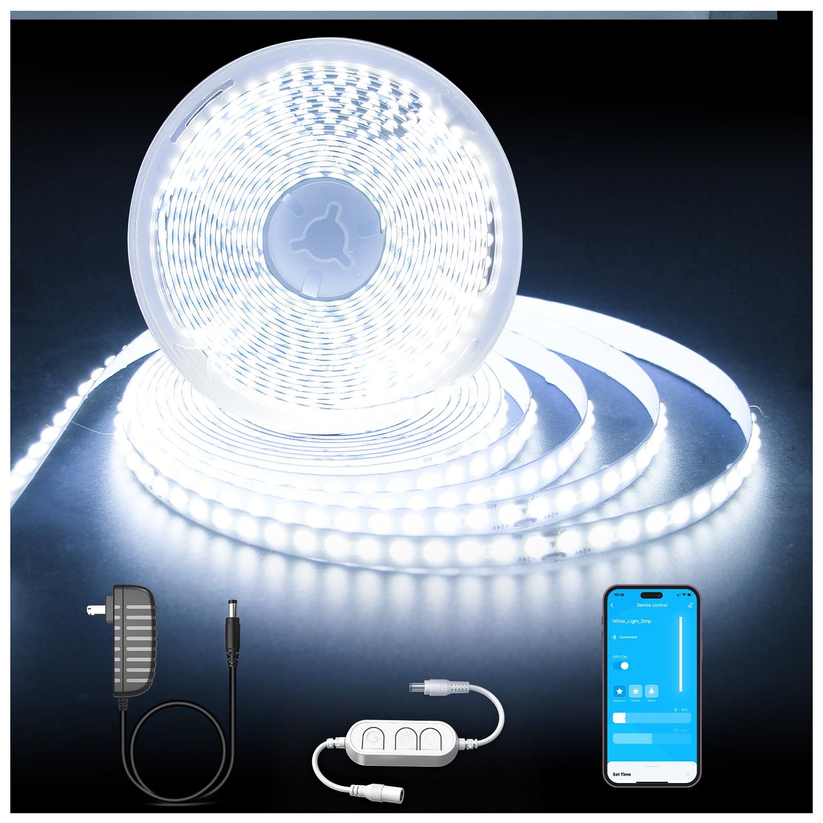 DAYGameTER 16.4FT Dimmable COB led Band Light  High Brightness led Lights  6500K Bright Daylight White  24V  140 LEDs  Flexible LED Tape Light Suitable for Bedroom  Kitchen  and DIY Home Decoration