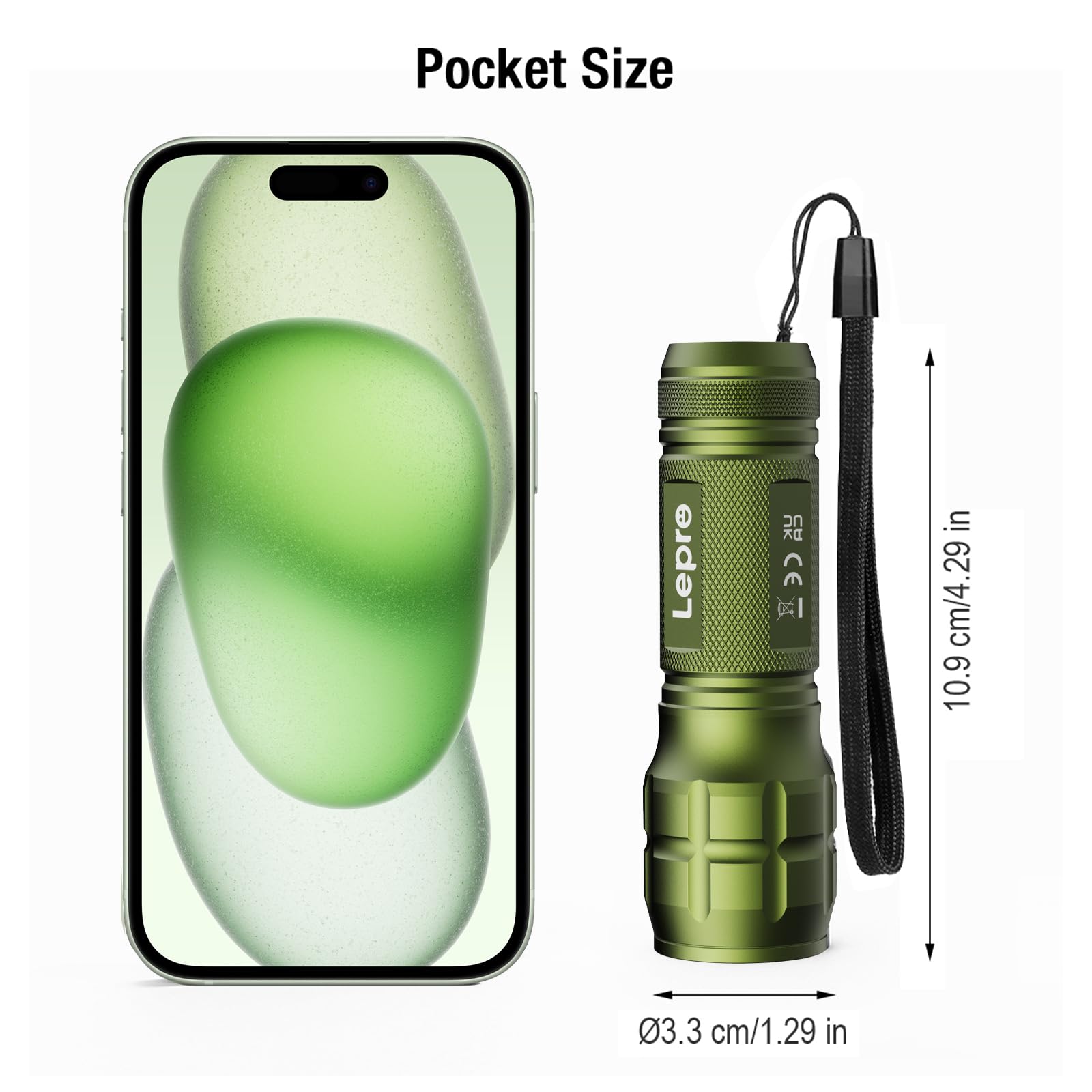 Lighting EVER LED Flashlights, High Lumens, Waterproof, Small, Green, Model 1200012, 2 Pack, AAA Batteries Included
