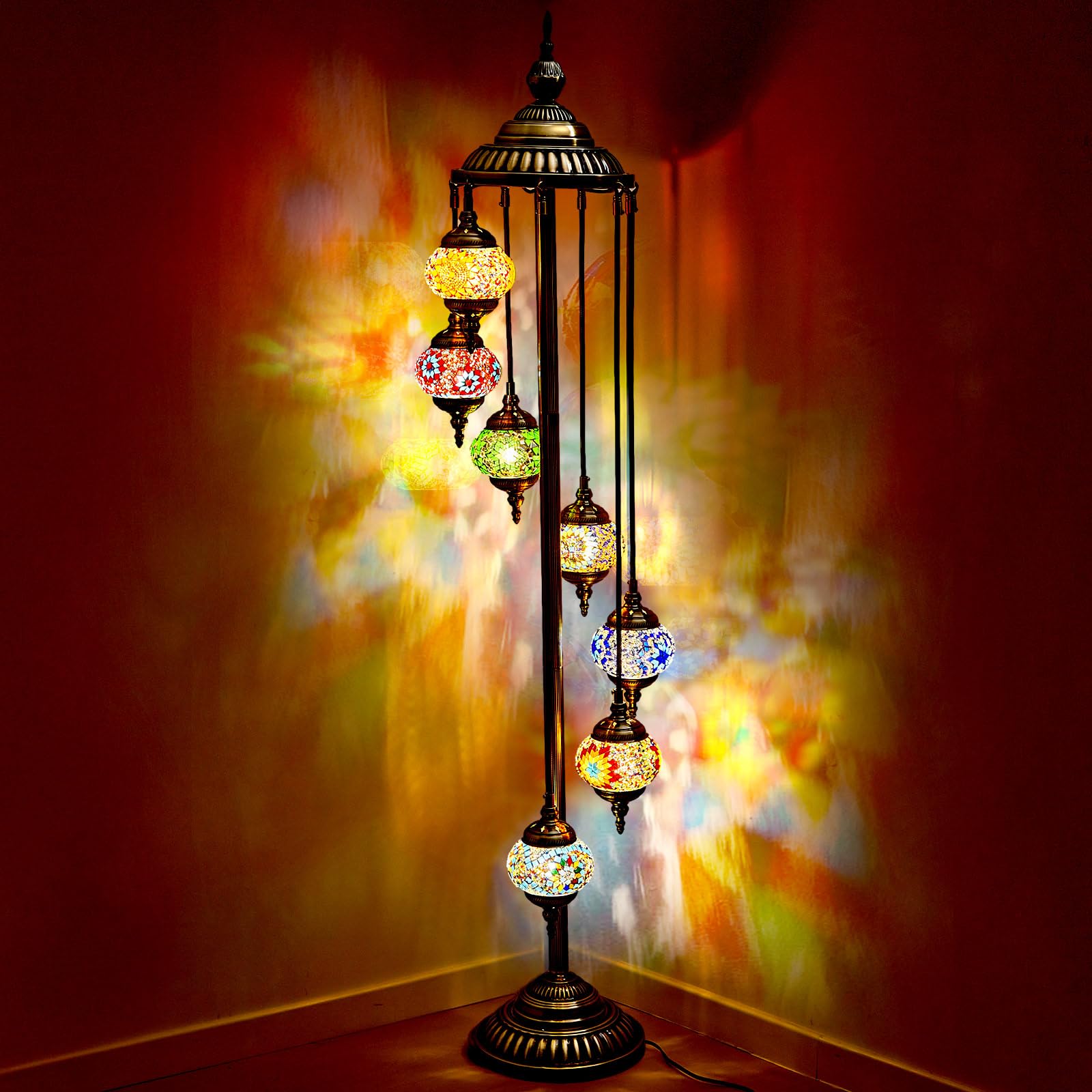 Hortsun Turkish Floor Lamp, Handmade Globe Design, Colorful Metal, Model WA-23-2, Bohemian Style Lighting for Home Decor