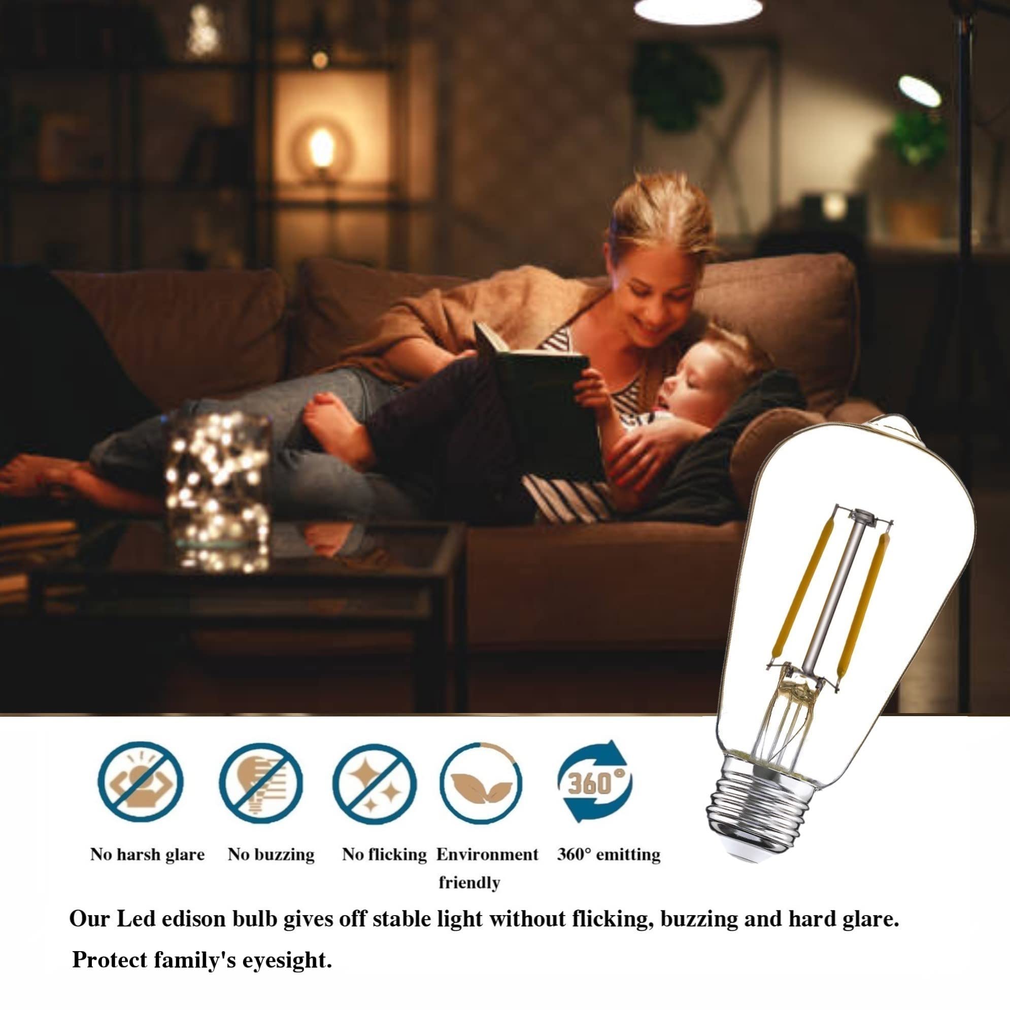 Winsaled 12 Pack 2W Led Edison Bulbs, 25 Watt Light Bulbs Equiv, 2700K Soft Warm With E26 Standard Base, Led St19 Low Watt Light