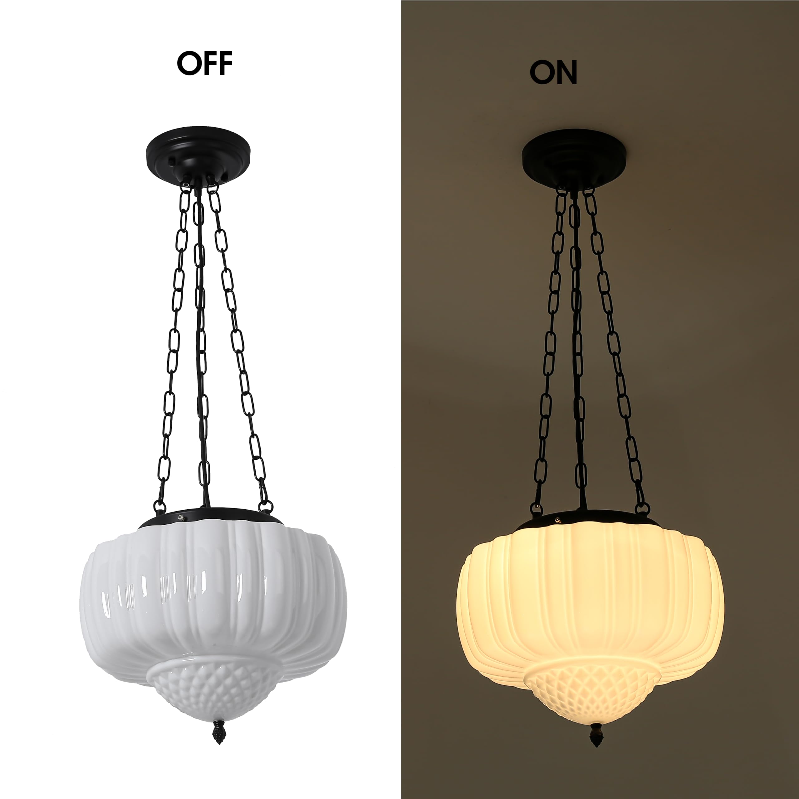 Fctwaks Large Milk Glass Pendant Light, 14'' Mid Century Modern Schoolhouse Ceiling Light Fixture, Vintage Chandelier For Bedroo