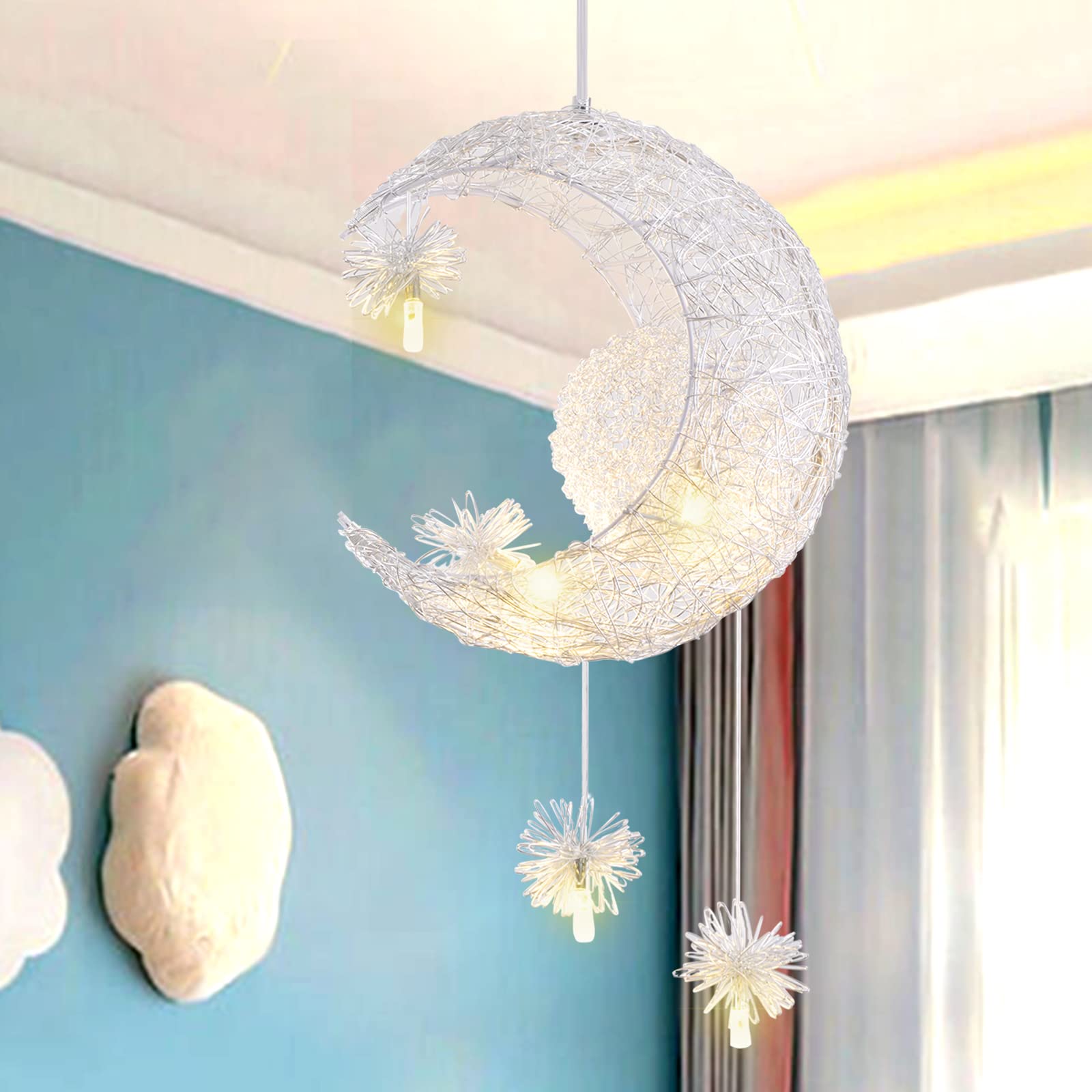 Tislyco Kids Ceiling Light, Moon Chandelier, Girls Chandelier For Bedroom, Nursery Light Fixture