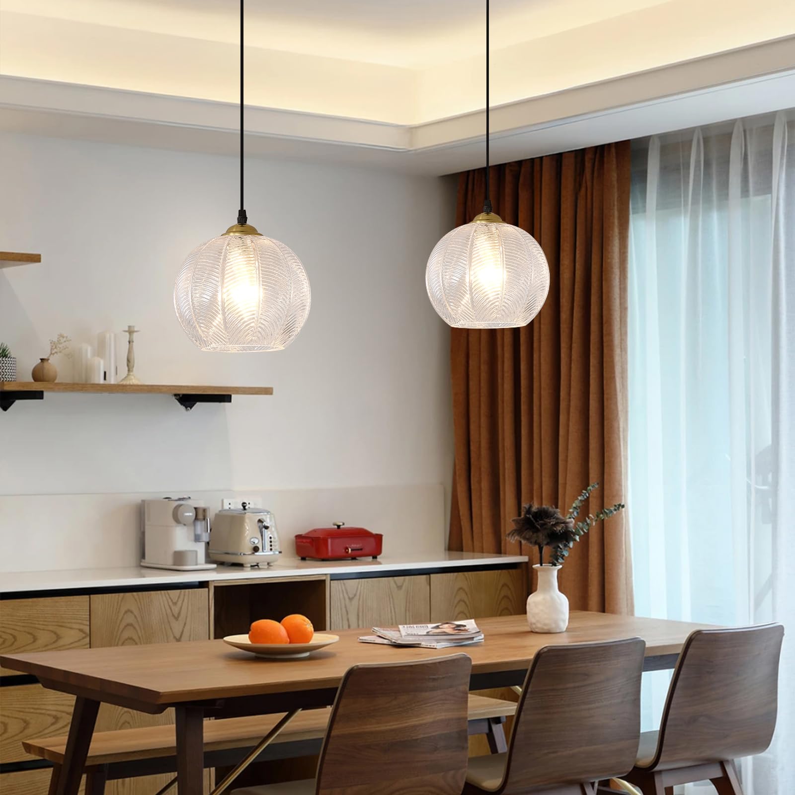 Testoys Clear Glass Pendant Light, Single Large Globe Shade Hanging Chandelier, 9.8-Inch Hand Blown Glass Ball Pendant Light Fix