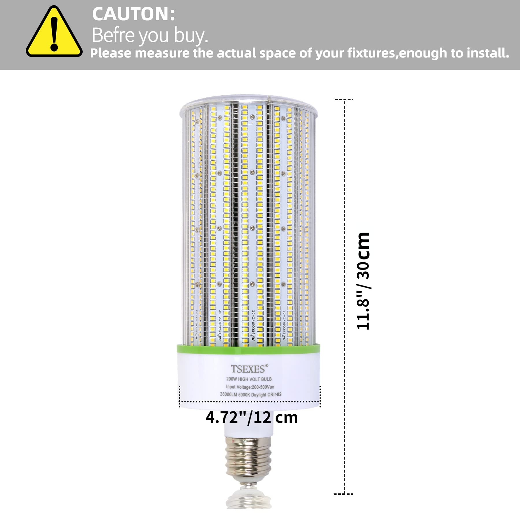 Tsexes 480V 200W Led Corn Light Bulb, 28000Lm E39 Large Mogul Base, 5000K (800W Metal Halide/Hid/Hps Replacement), Led Lamp For