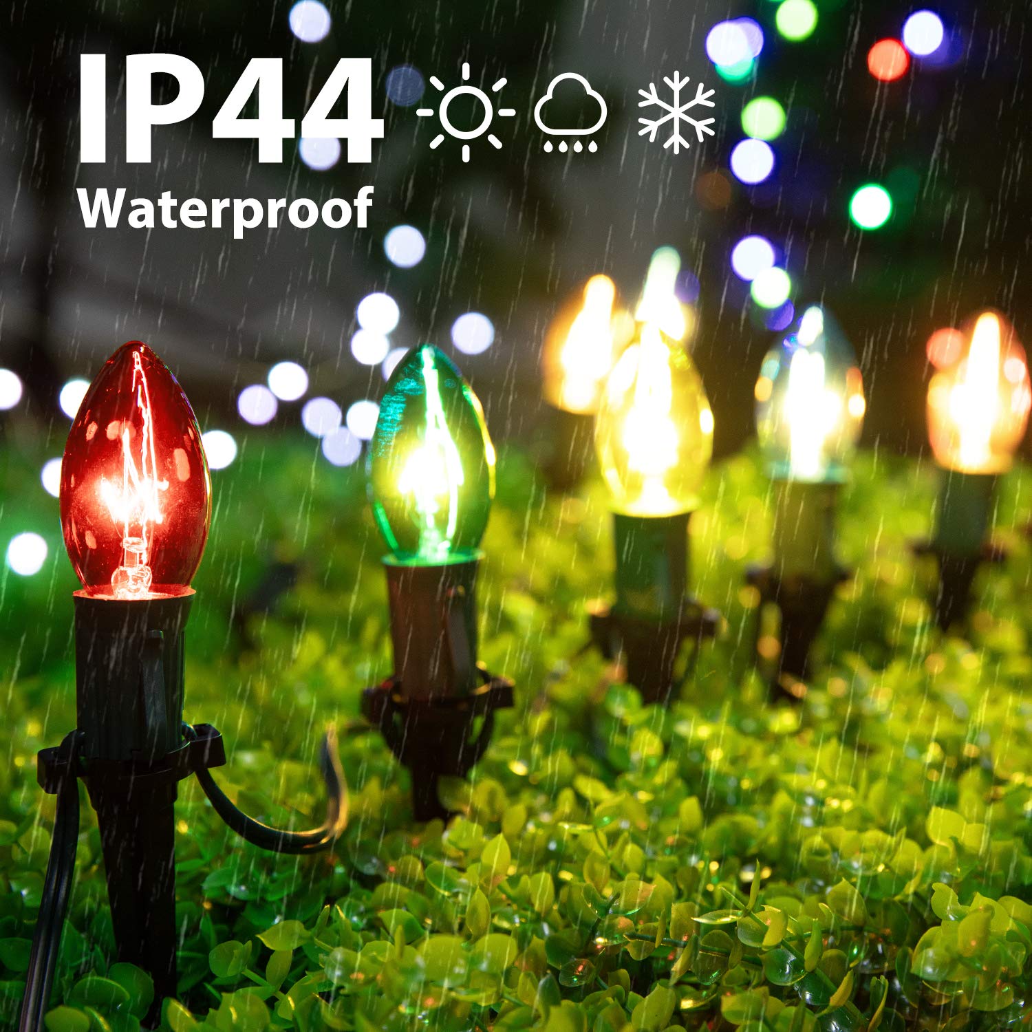 Brightown C9 Multicolor Outdoor Pathway String Lights, 4 Pack, 102.8 FT, Waterproof for Indoor Xmas Party Decoration