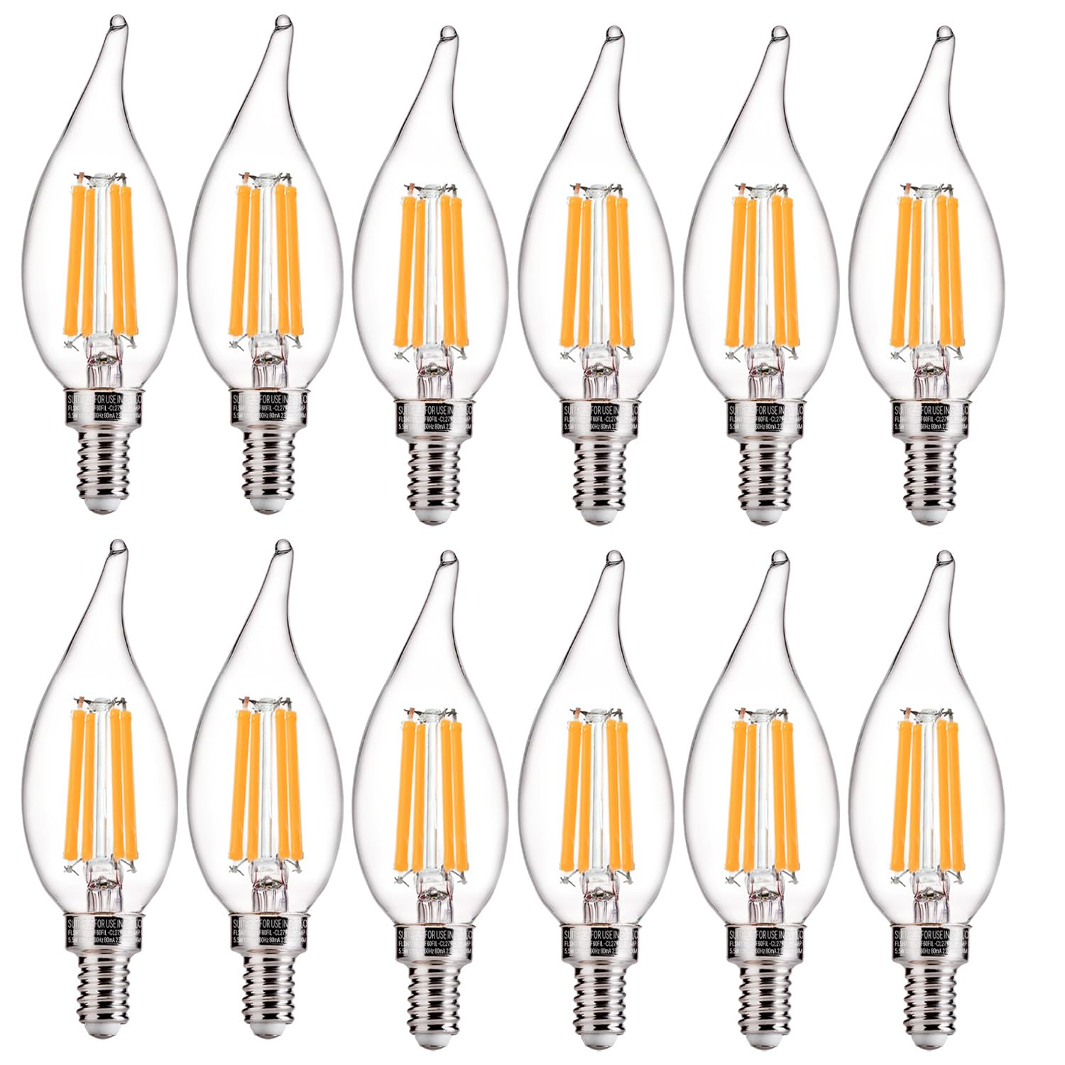Flsnt Candelabra Led Light Bulbs, Ca11 Led E12 Chandelier Light Bulbs 100W Equivalent, 2700K Soft White, 800Lm, 5.5W, Cri82+, Ac