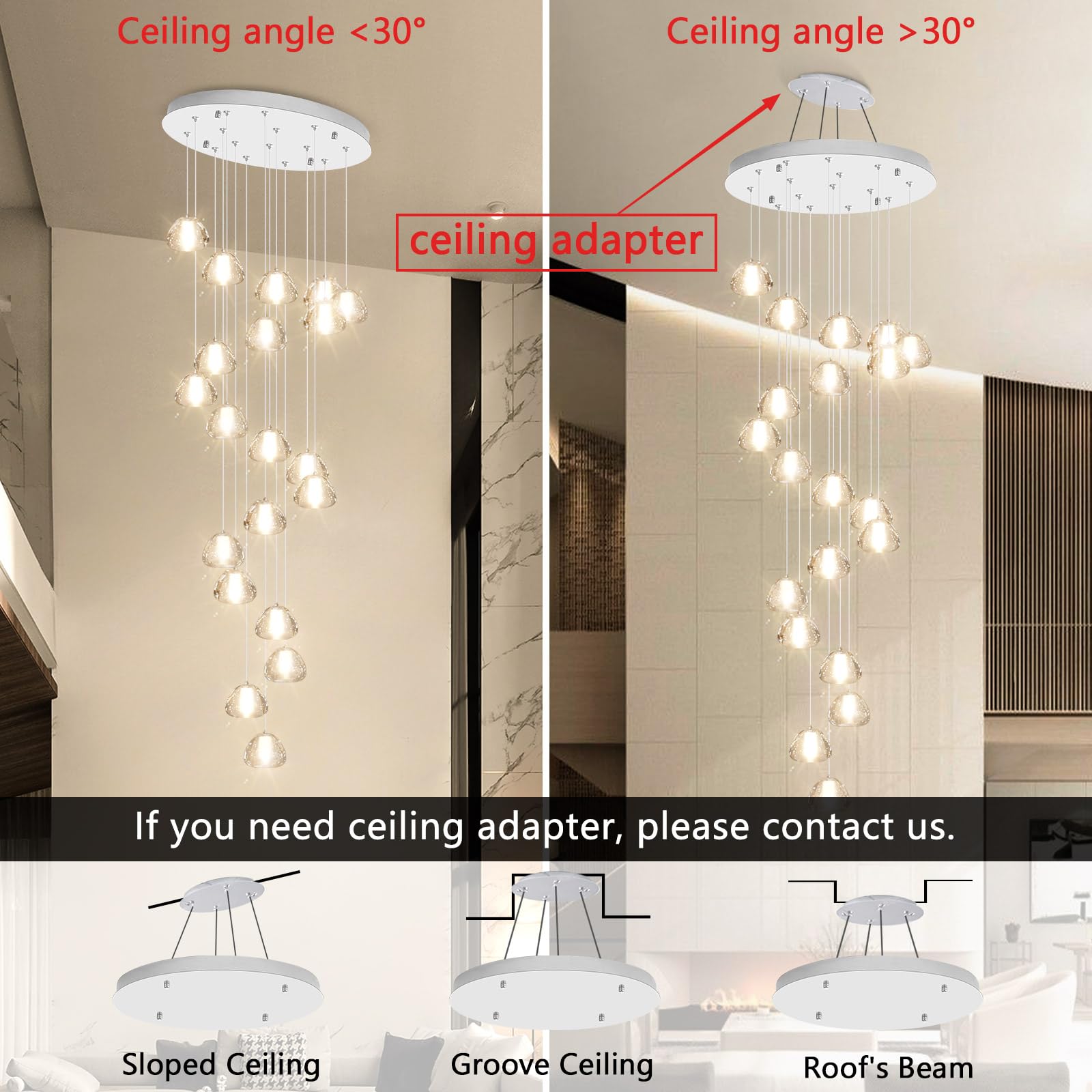 dolria 20-Light Modern Chandelier, Crystal Pendant Light Fixture, Silver, Model PC0010, Ideal for High Ceilings, Stairwell, Living Room