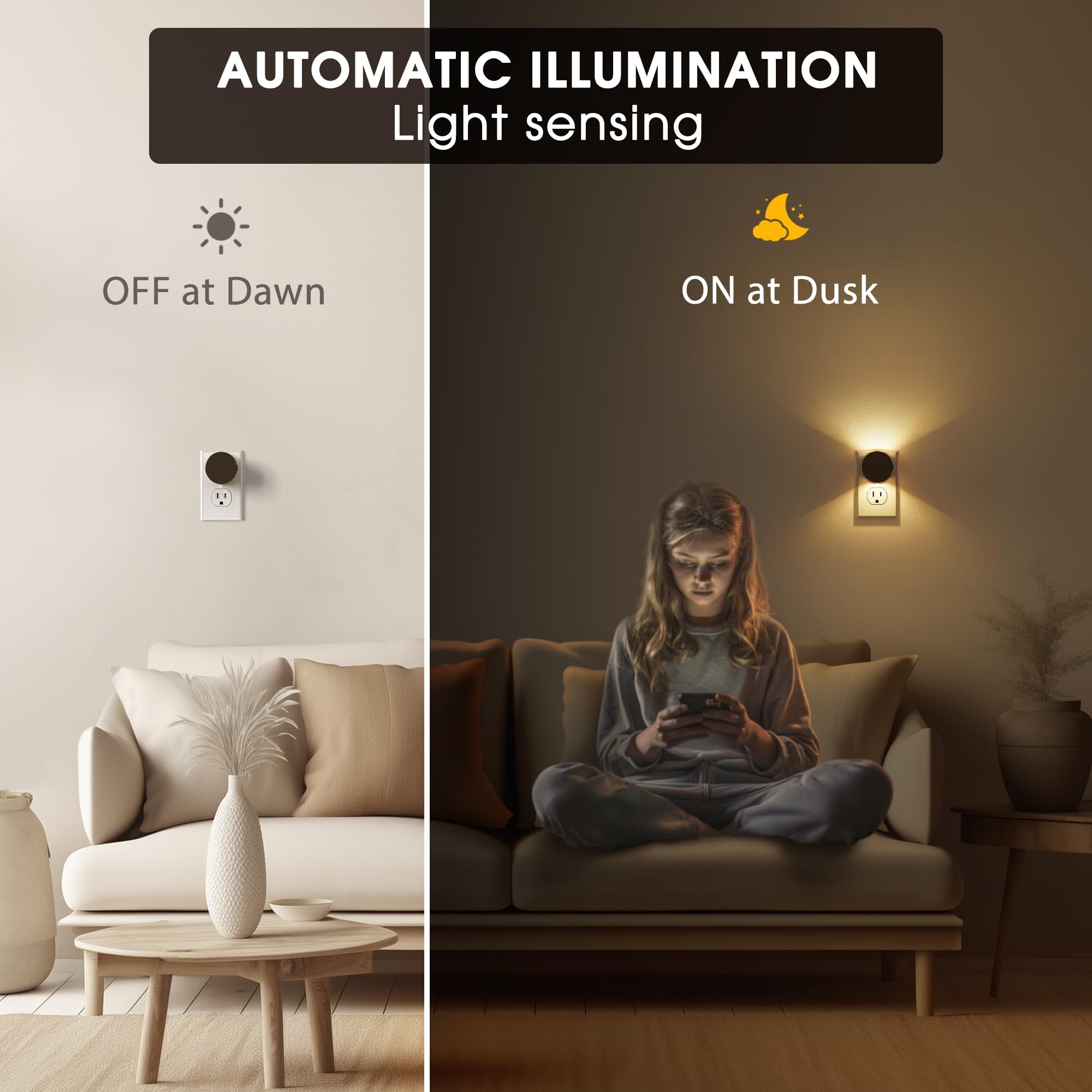 Night Lights Plug Into Wall [2 Pack], Dusk To Dawn Sensor Nightlight, Brightness Adjustable, 3000K Soft White, Dimmable Plug In