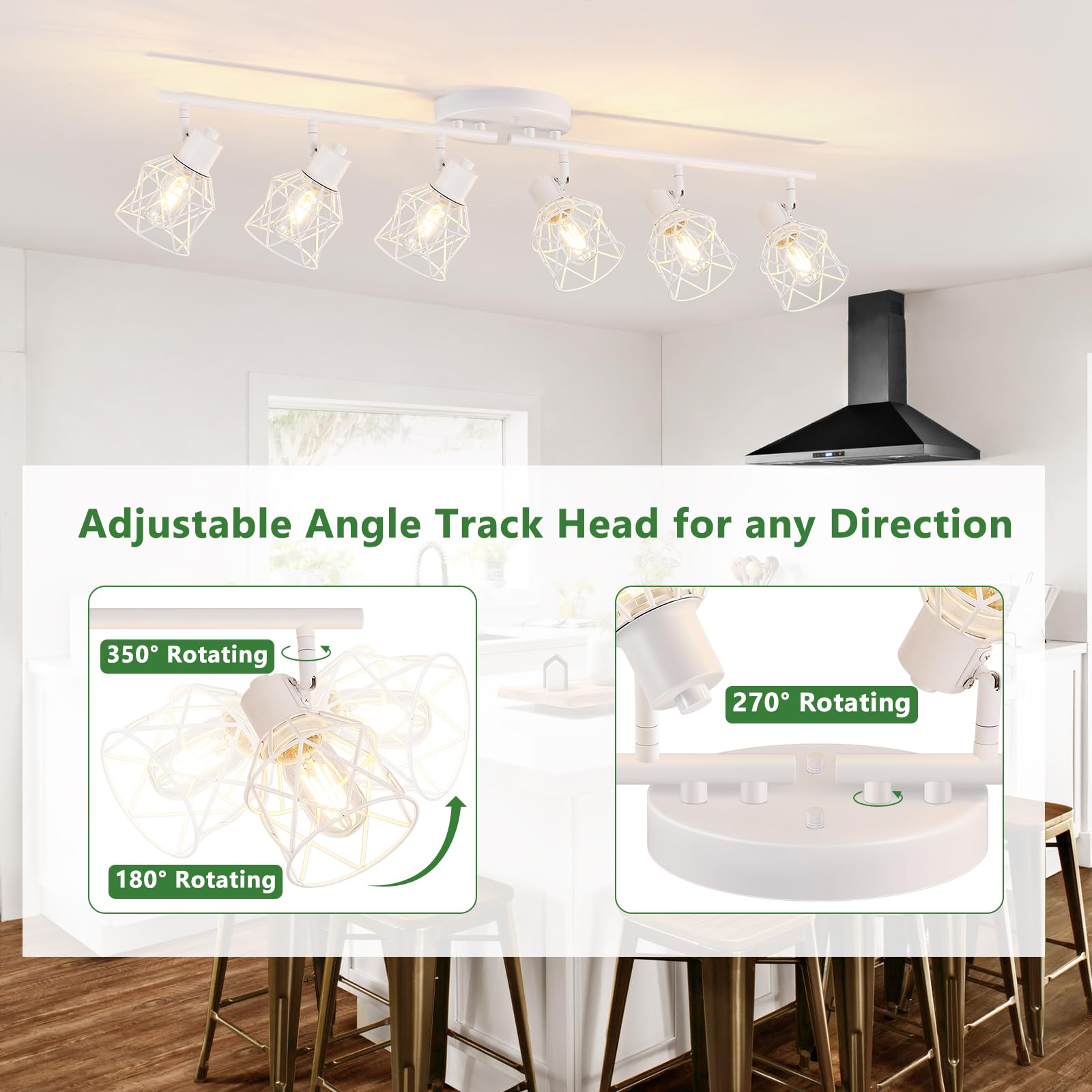 Baocuz 6-Lights White Semi Flush Mount Ceiling Light With Geometric Metal Cage  Modern Kitchen Track Lighting Fixtures Ceiling  Rotatable Close To Ceiling Lamp For Entryway  Living Room  Hallway