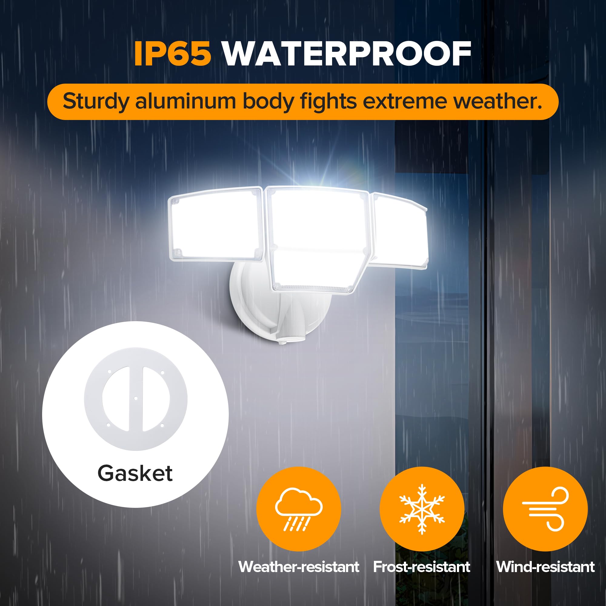 LUTEC 80W LED Flood Lights, 9000LM, 4 Heads, IP65 Waterproof, 5000K Daylight, Outdoor Security Lighting, White