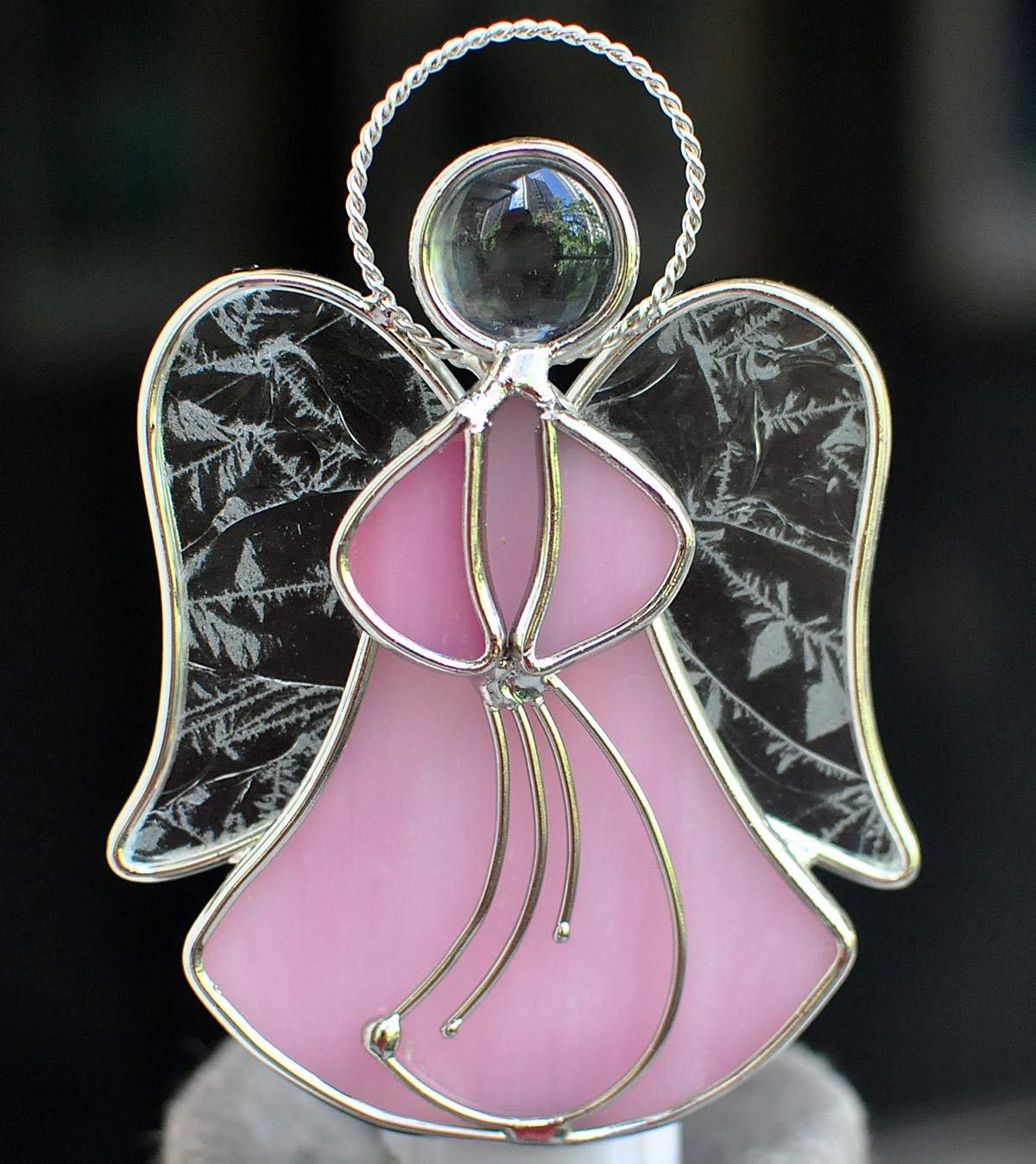 COOWIND Stained Glass Angel Night Light Wall Plug Decorative Accent Pink