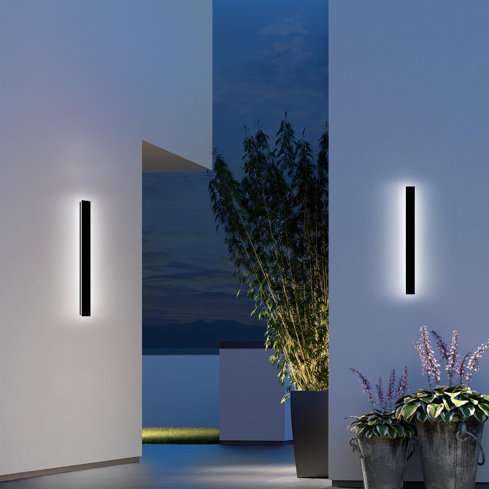 NKJORTPPL 2 Pack 24Inch Outdoor Wall Lights for House, LED Modern Outside Wall Sconce for Garage, Dimmable Black Linear Wall Lig