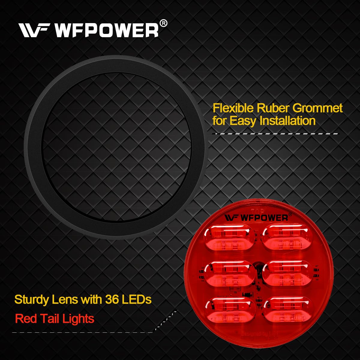 Wfpower 4 Inch Round Led Trailer Tail Lights, 2Pcs 36Leds Waterproof 4'' Brake Stop Turn Tail Marker Trailer Lights Red Color, F