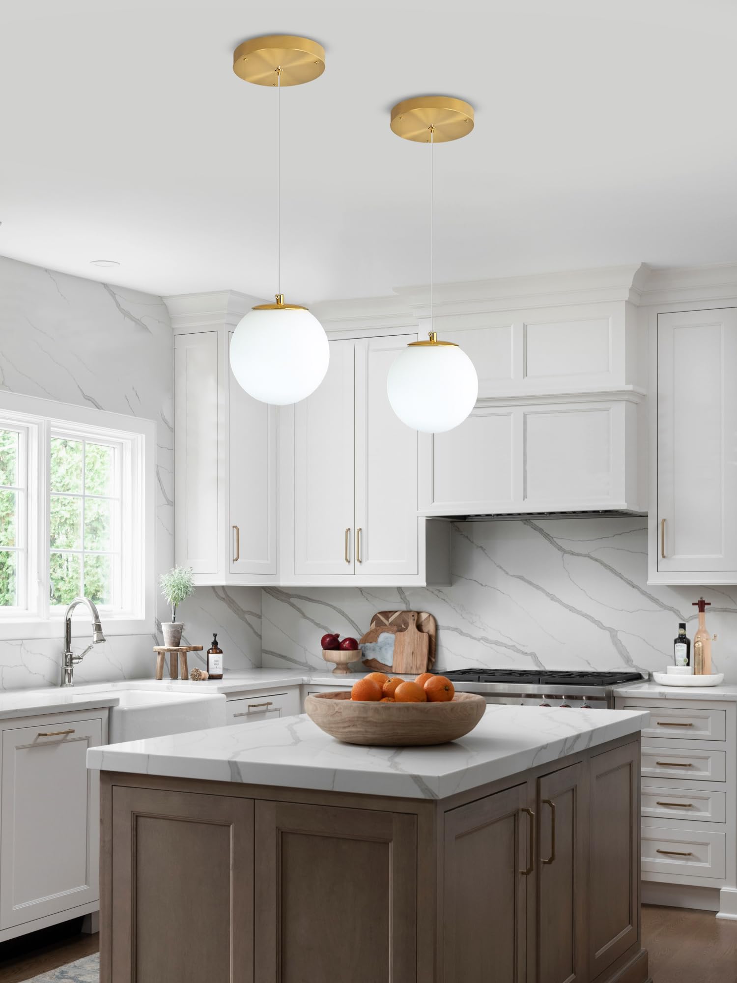 Ykolupty Pendant Lighting Gold Globe Pendant Light Fixture Mid Century Chandelier 1-Light Hanging Fixture For Kitchen Island Adjustable Length Indoor Lighting For Dinning Room Bedroom