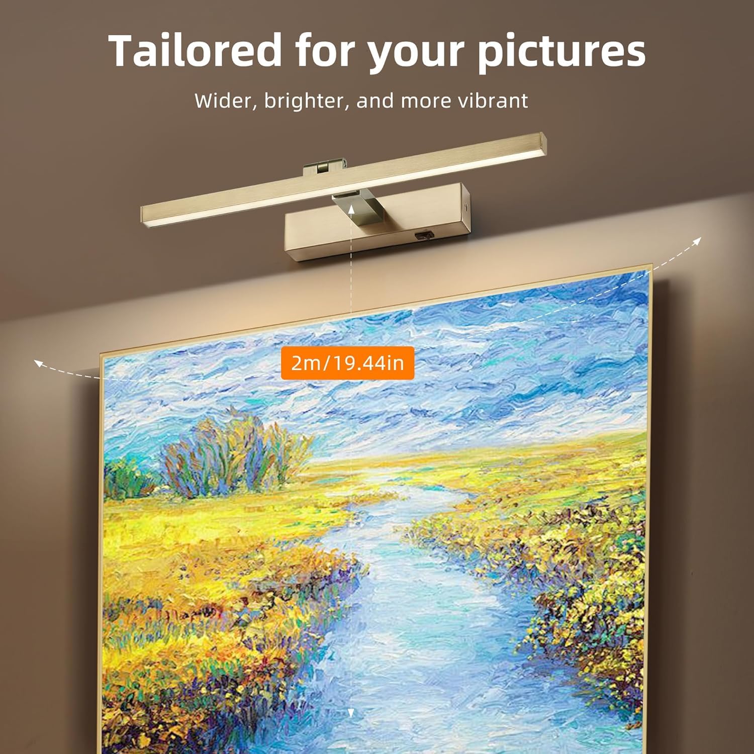 Zitostory Picture Lights For Wall Antique Brass Dimmable Wireless Picture Lights For Paintings Led Wall Light Fixtures Adjustabl