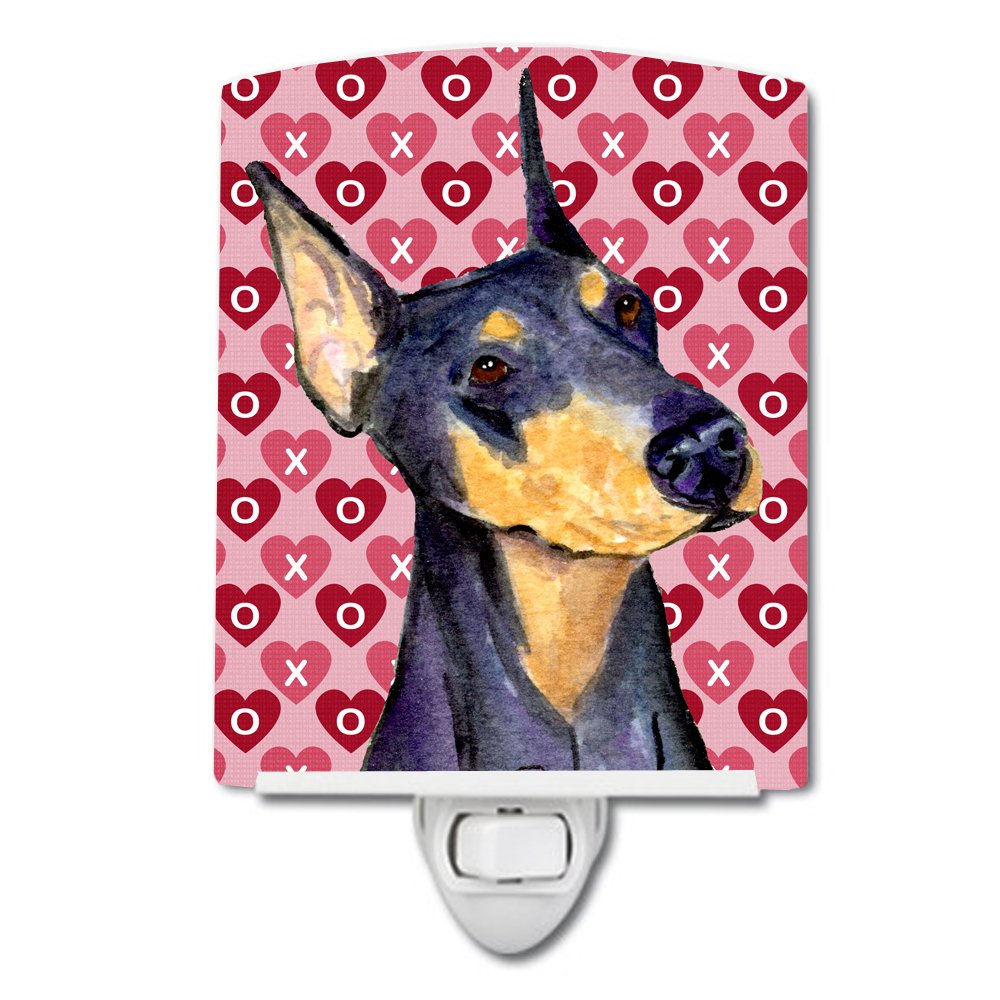 Caroline'S Treasures Ss4495Cnl Doberman Hearts Love And Valentine'S Day Portrait Ceramic Night Light Compact, Ul-Certified, Ideal For Bedroom, Bathroom, Nursery, Hallway, Kitchen, 6X4X3, Multicolor