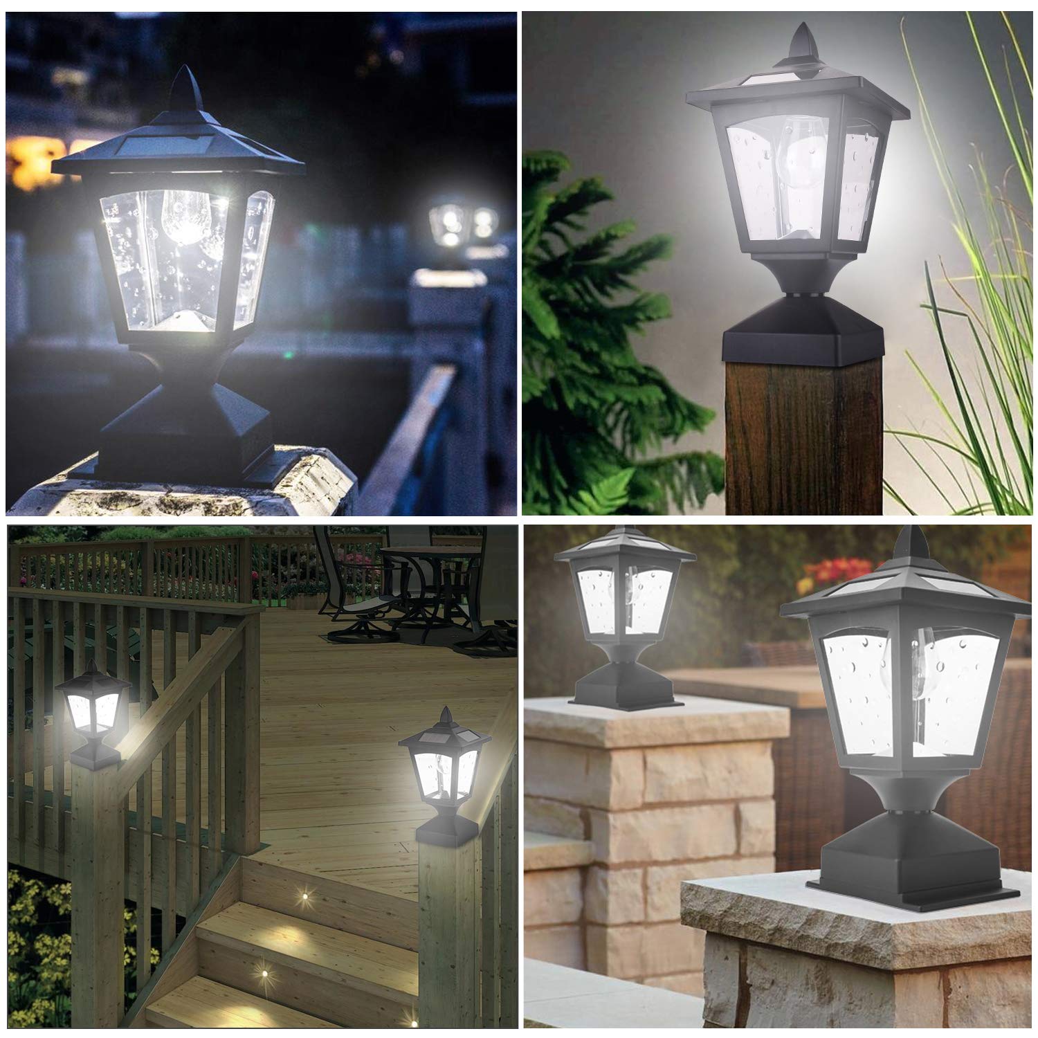 Greluna Solar Post Lights Outdoor, Solar Lamp Post Cap Lights for Wood Fence Posts Pathway, Deck, Pack of 2