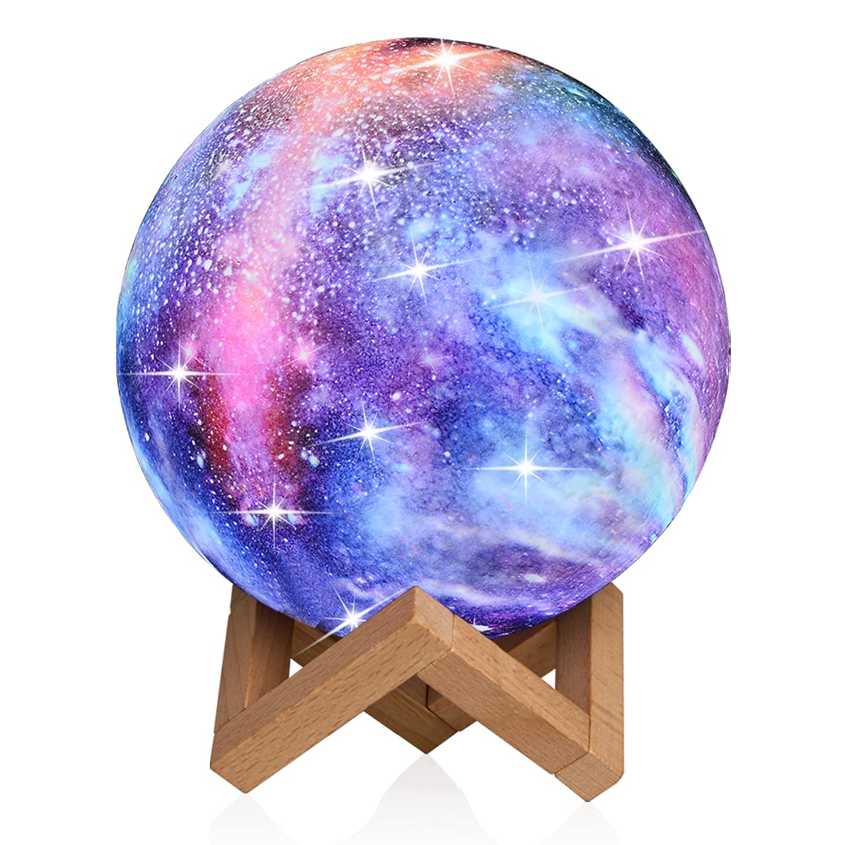 GDPETS Moon Lamp - 16 Colors, 5.9 Inch Galaxy Night Light with Wood Stand, Remote & Touch Control, USB Rechargeable