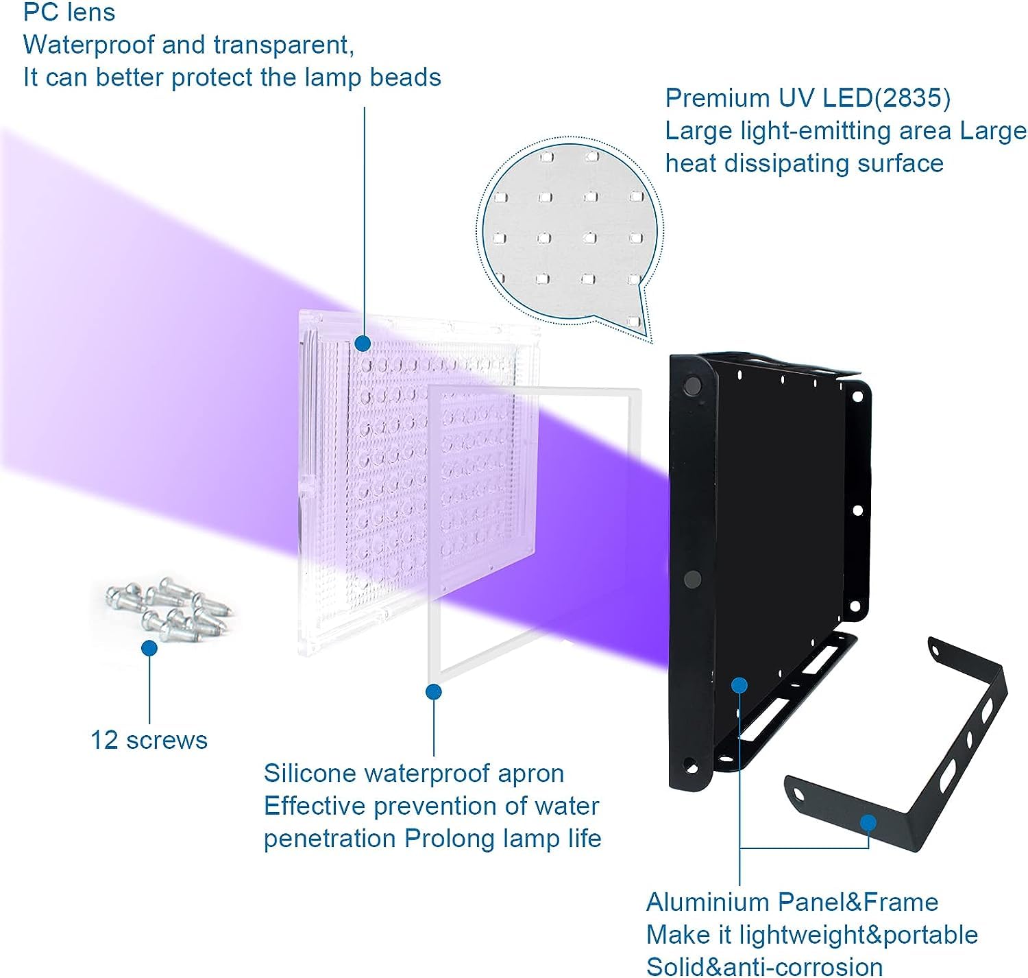 Indmird 100W Black Flood Light - Blacklight For Glow Parties, Halloween, Stage Lighting, Aluminum, Model Chx009