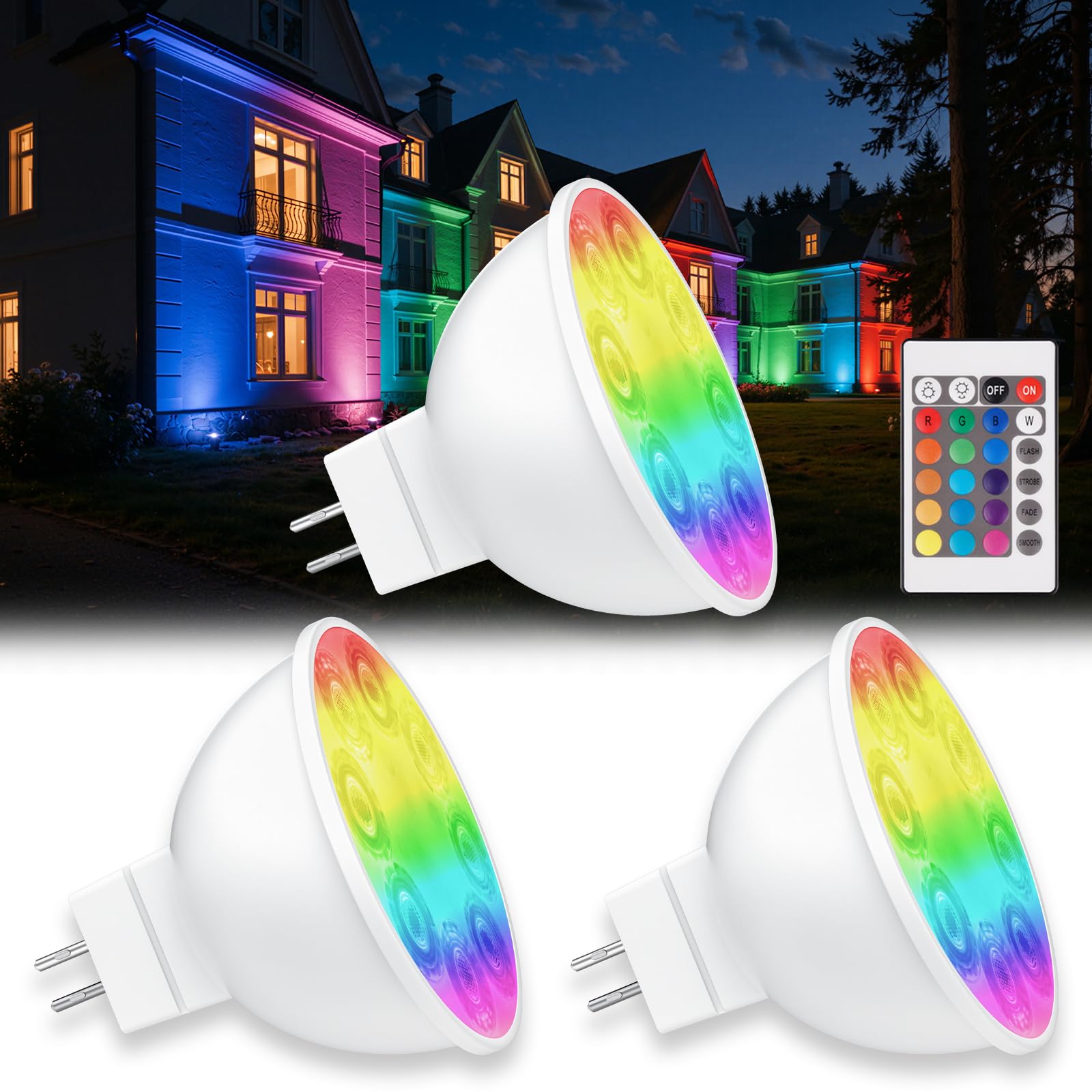 Noobibaba MR16 LED Bulb Color Changing 4W MR16 Color Changing LED Bulbs 12V Gu5.3 Bi-Pin Base Warm White+15 Multi Colors for Lan