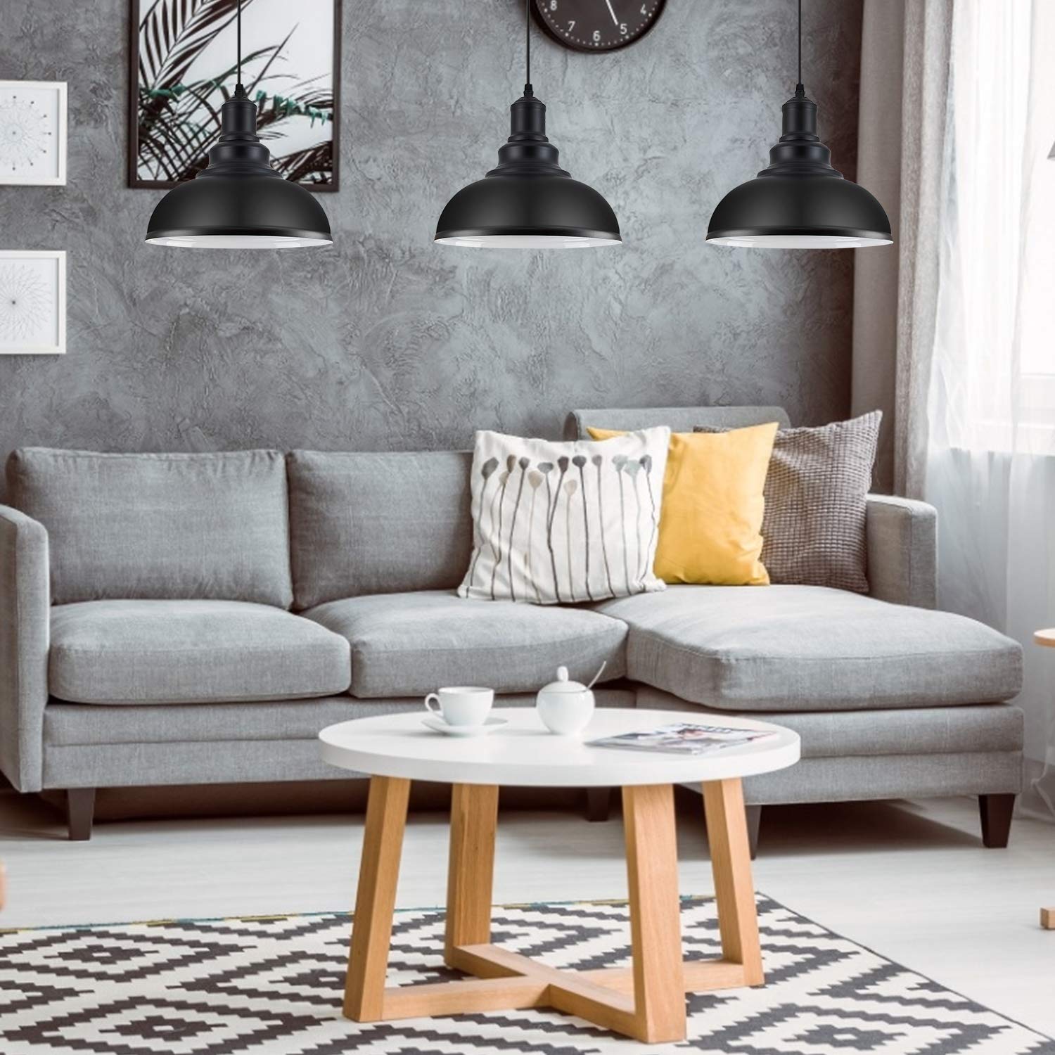 Loehinle Pendant Lighting Vintage Industrial Fixtures, Black Metal Farmhouse Lights, Ceiling Lamp For Kitchen Home Island Dining Room Bedroom, 11.4 Inches