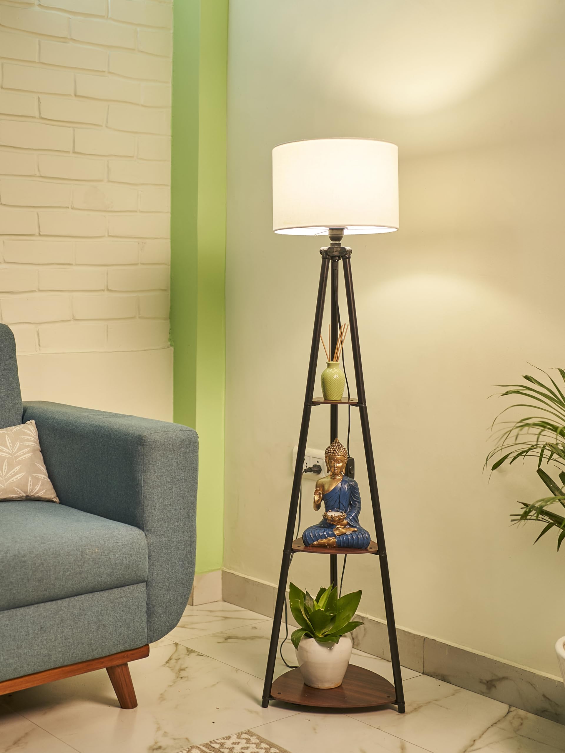 Crosscut Furniture Metal Floor Lamp with 3 shelves (Cotton White)
