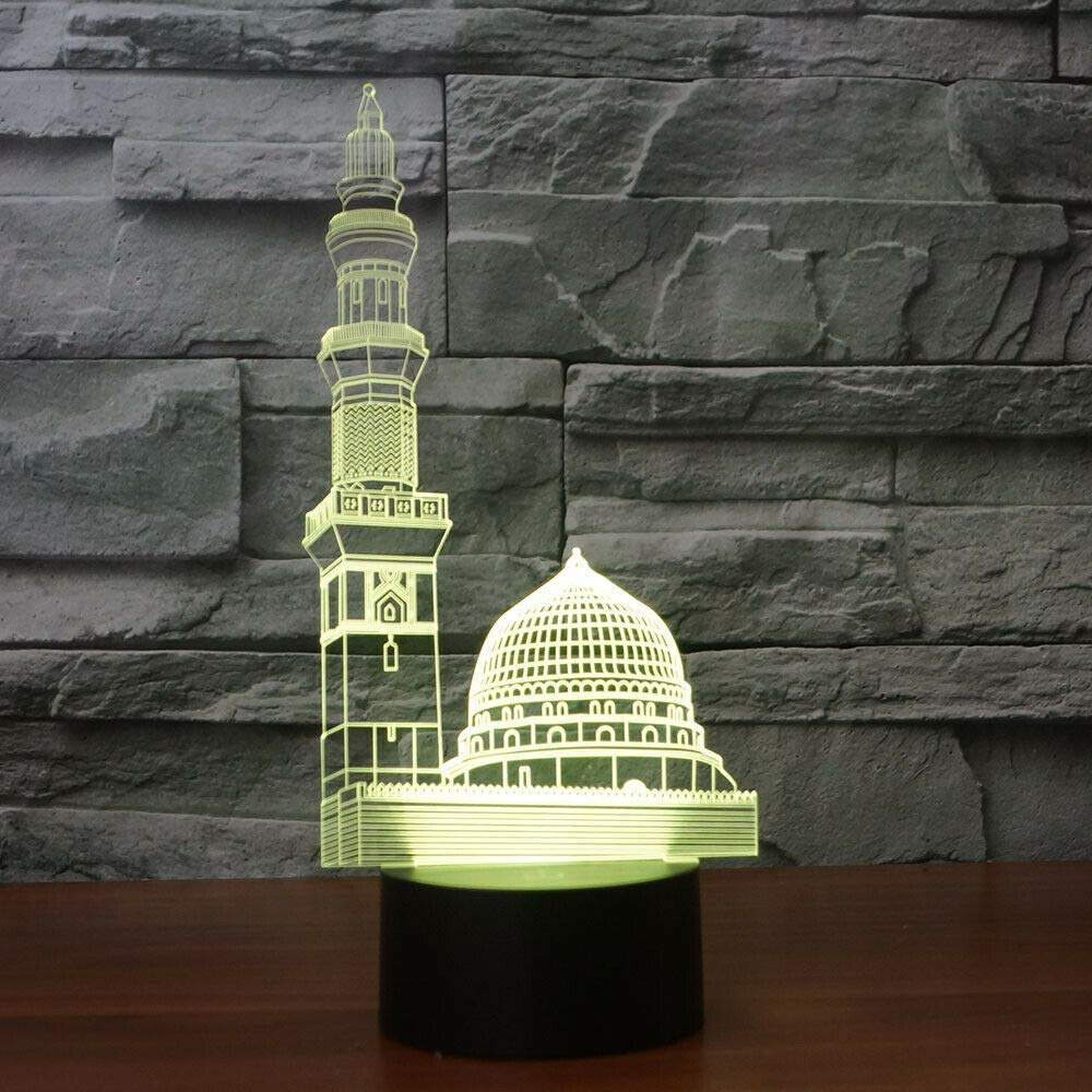 Fxuslgt 3D Islamic Muslim Castle Night Light Powered Remote Control Touch Switch 16 Color Change Led Table Desk Lamp Home Decora