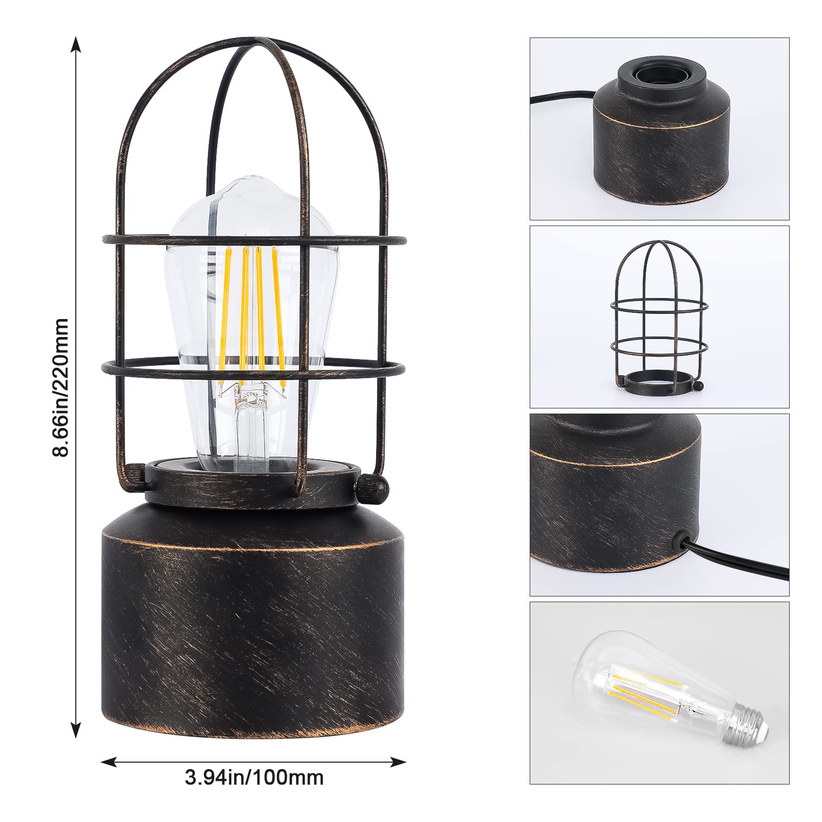 Haian ?????????? ?????????? ???????? ?????????? ???????? For Small Spaces - 3 Way Dimmable Industrial Bedside Lamp - Steampunk A