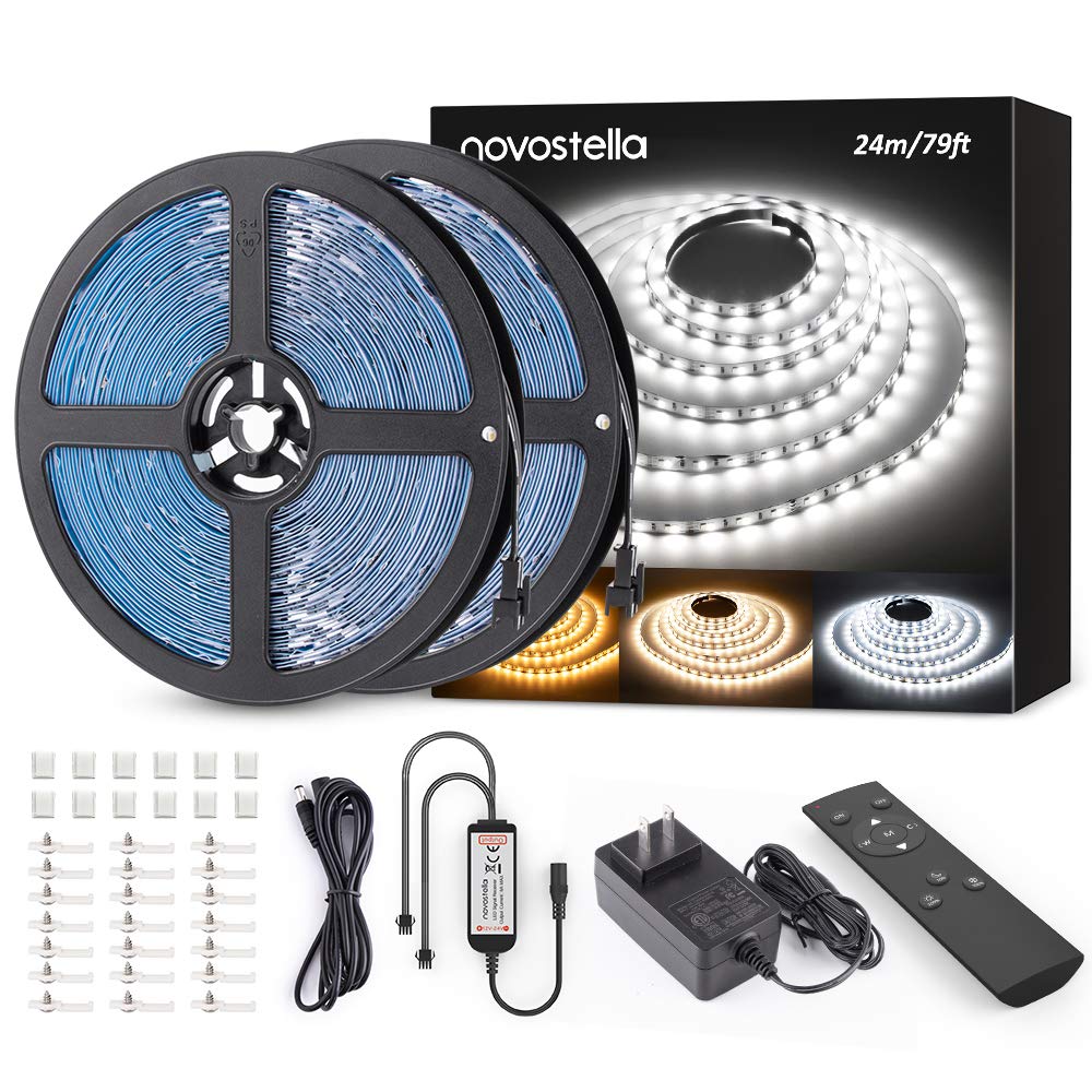 Novostella 79Ft Tunable White Led Strip Light Kit 2688 Leds Dimmable 3000K-6500K 24V Flexible Led Tape Remote Led Ribbon For Sta