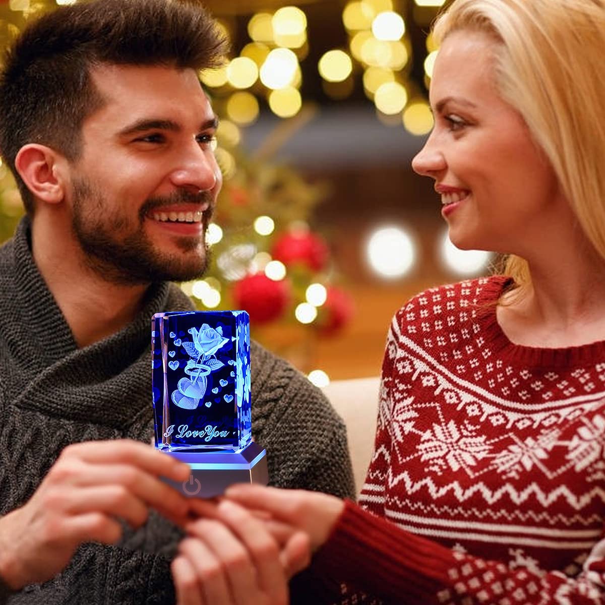 Bahujida I Love You 3D Ring Rose Crystal With Led Color Night Light, Valentine'S Day Mothers Daygifts For Wife Mom Women Her,Uni