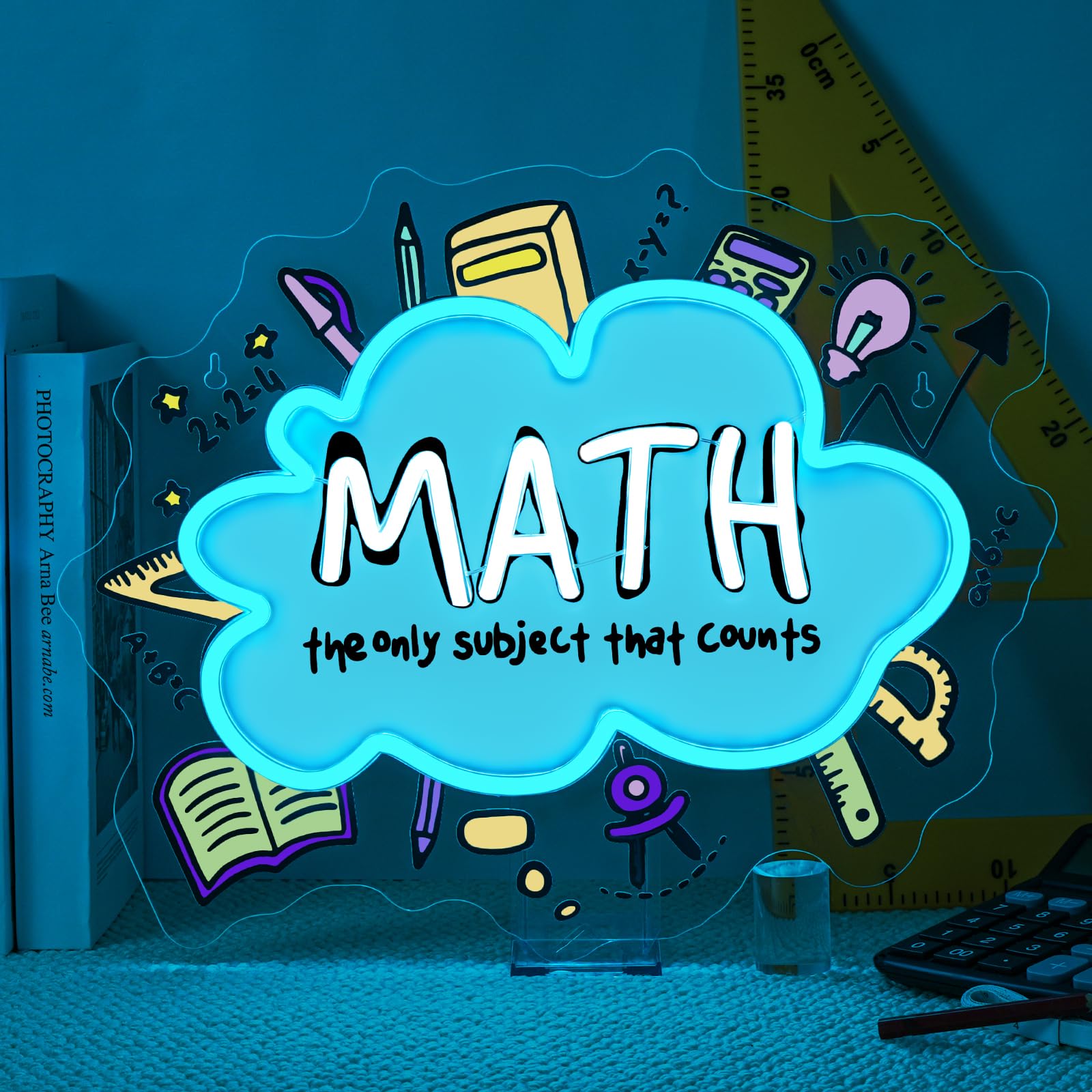 Horseneon Math Neon Sign Educational Led Wall Decor For Classrooms  Study Rooms & Math Teacher Gifts  Usb-Powered With Adjustable Brightness  Scientific-Themed Lighting