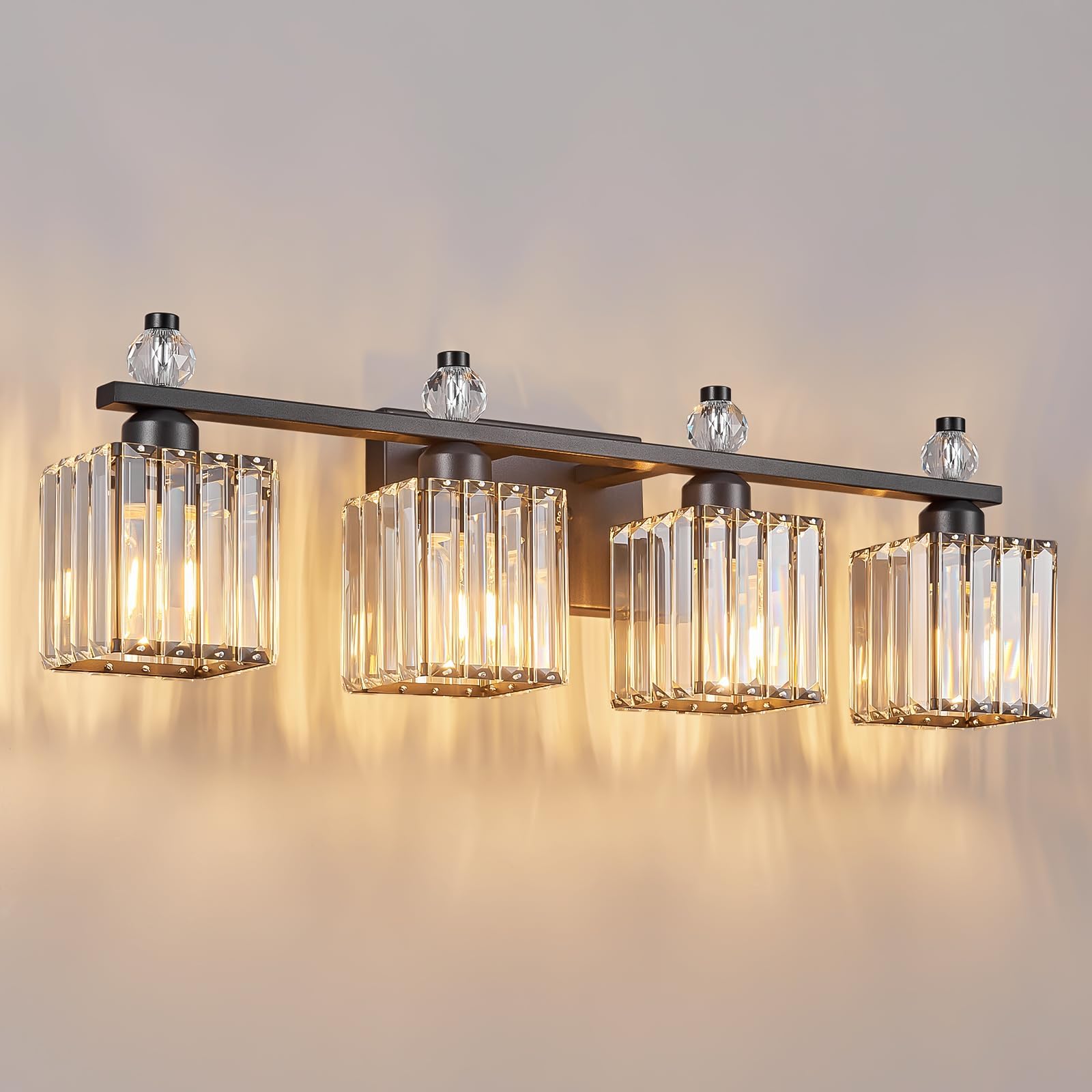 FDPBY 4-Light Crystal Vanity Light Fixtures, Sand Black, Metal, Model 290 for Bathroom Over Mirror Lighting