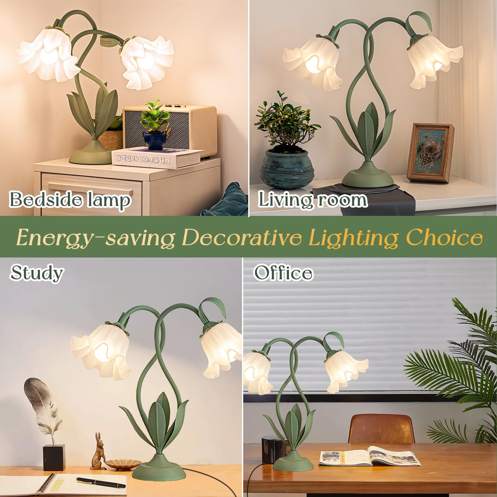 Cute Flower Table Lamp  Large Vintage Bedside Flower Lamp  3 Colors Temperature Flower Lamp For Bedroom Living Room Bedside Reading Lighting Table Desk Lamps Home Decoration (Green)