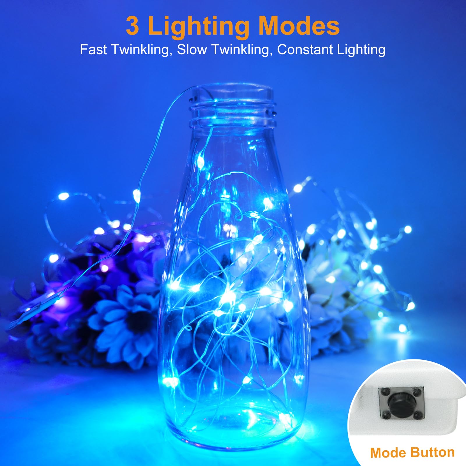 btfarm 12 Pack Fairy Lights, 7ft 20 LED Waterproof Twinkle Lights, Battery Operated, Mini Silver Wire, Blue