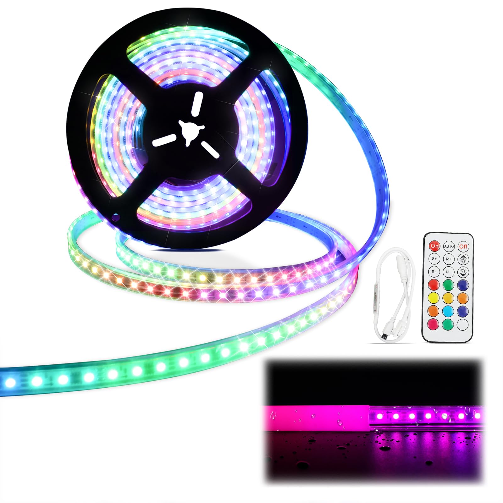 Muzata 16.4FT/5Meter RGB LED Band Light Waterproof 96LEDs/m Spotless Light Band fit LED Channel U108 U116 Indoor Outdoor Home Decor AC1T(Power Adapter not Included)