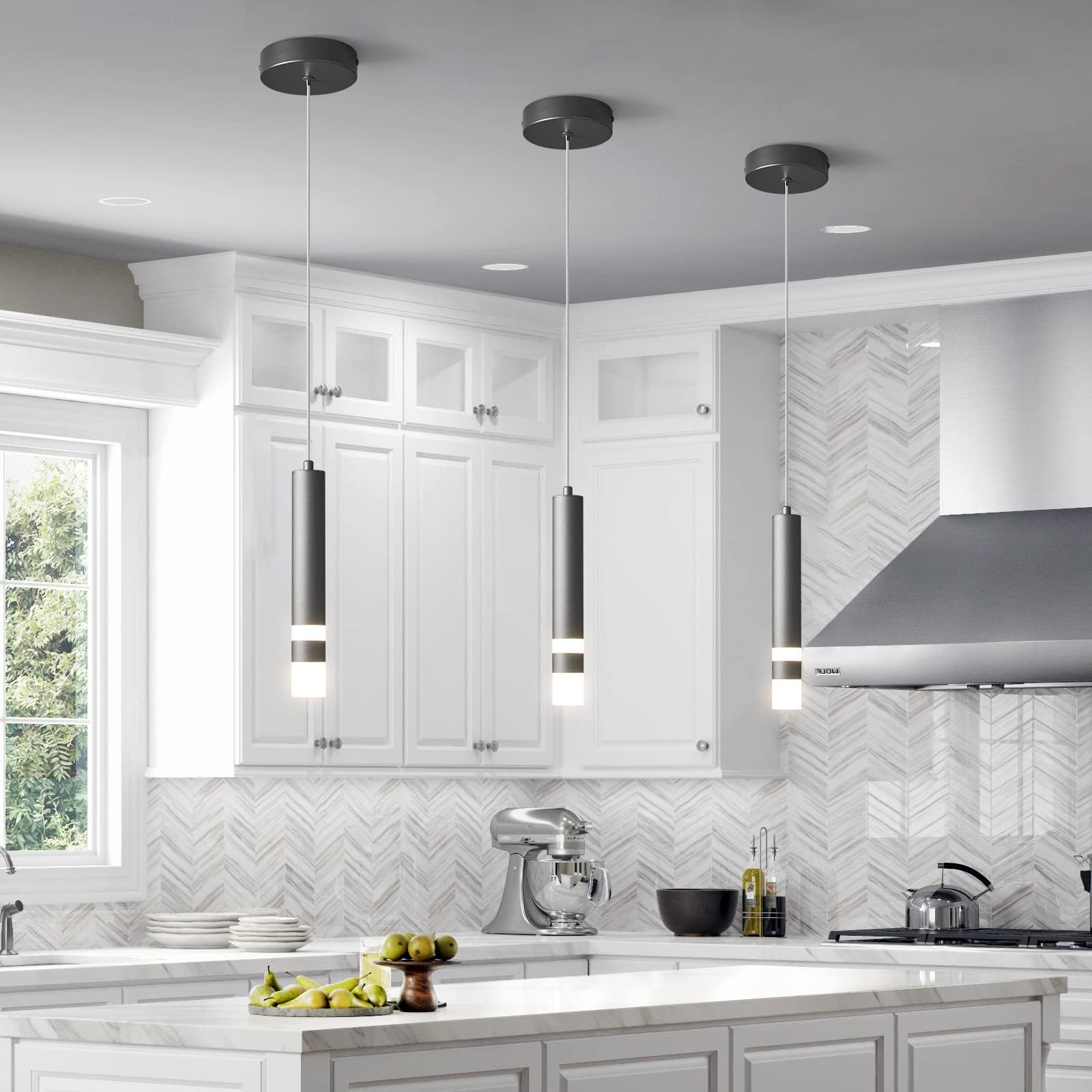 LIANGMH Modern Pendant Light Dimmable LED Aluminum Kitchen Fixture 1-Pack Black Model LIANGMH-082