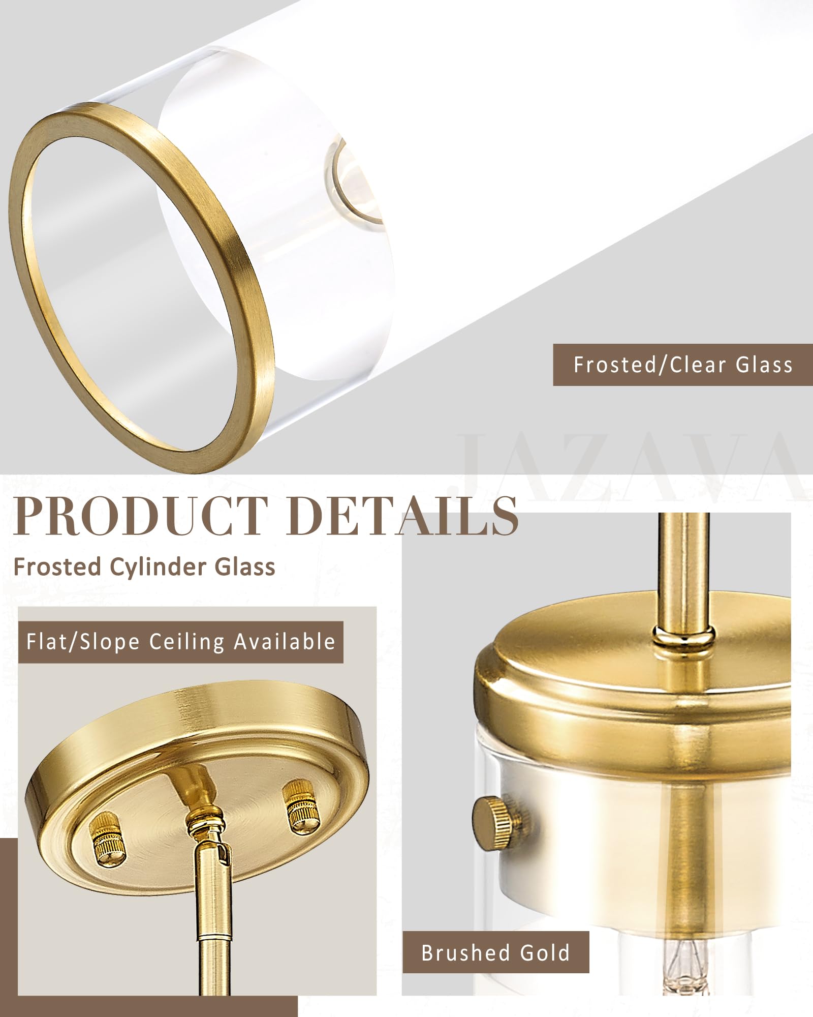 Jazava Frosted Glass Pendant Lights, Modern Cylindrical Hanging Light Fixtue With Polised Gold Finsh For Kitchen Island Dining R