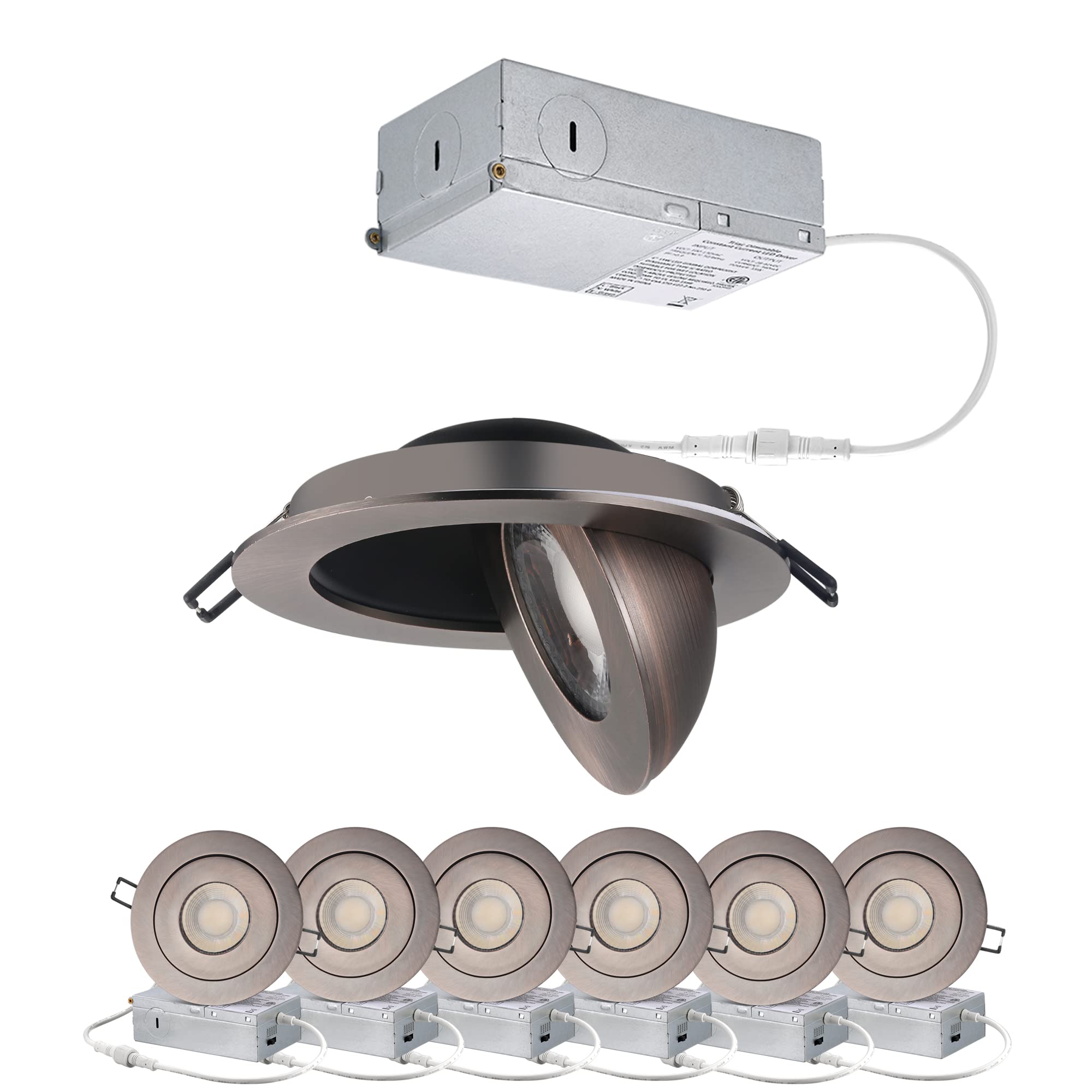 POPANU Canless Gimbal LED 4-inch - Swivel 90 tilt 360 Rotation Adjustable 6PACK 4'' dimmable Eyeball LED Wafer recessed retrofit