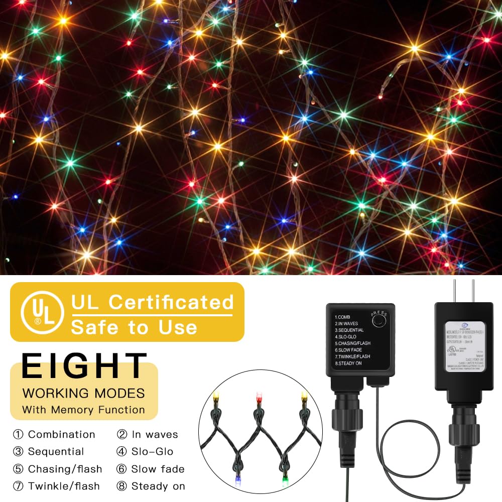 LetsFunny 300 LED Christmas String Lights, 108FT Multicolor Fairy Lights, UL Certified for Indoor/Outdoor Use, Model JT-DC030V0200