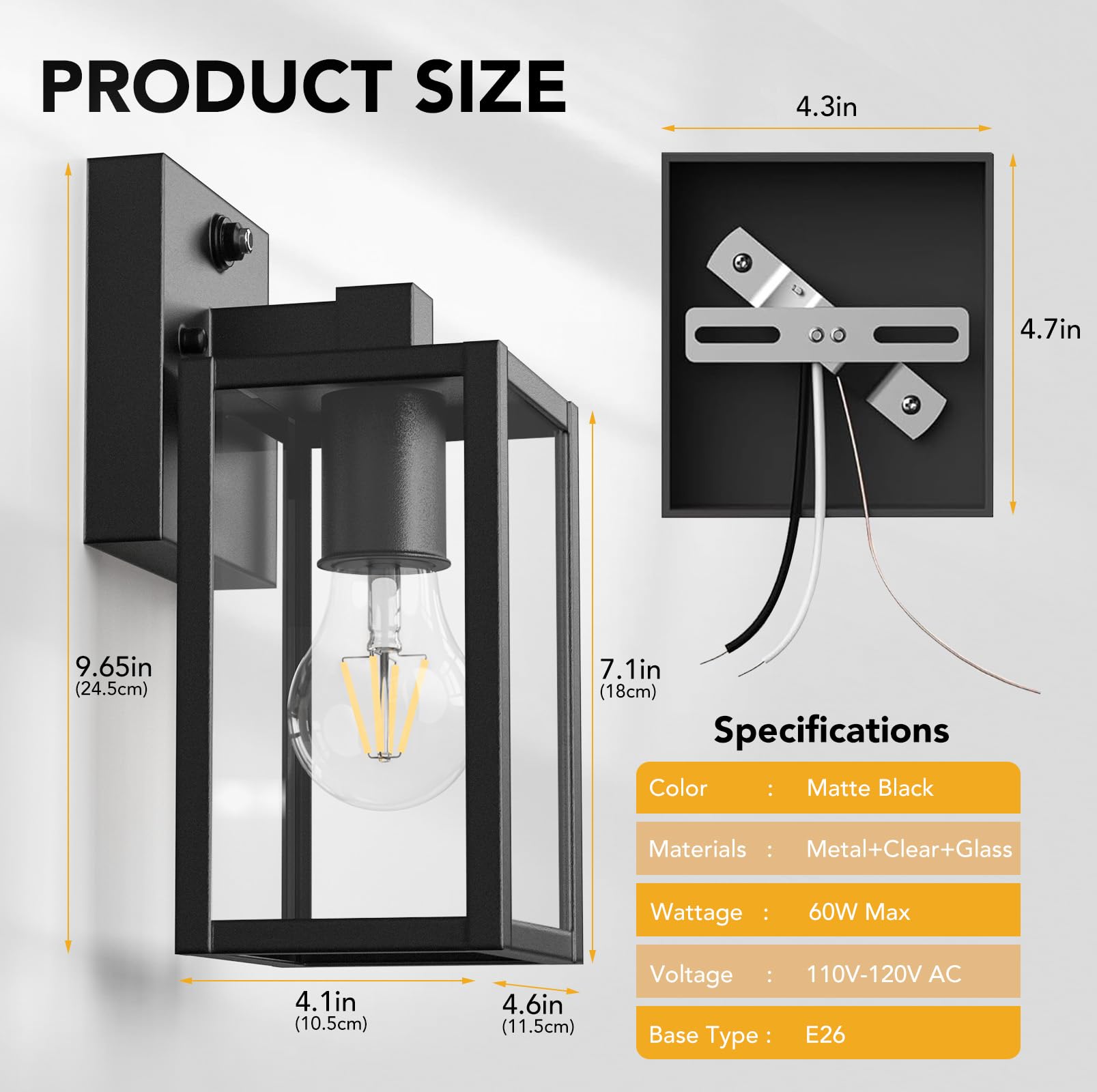 PARTPHONER Dusk to Dawn Outdoor Light Fixtures, 2-Pack, Waterproof Metal Wall Sconce, 9.65 in, Black, Model WTWL181AB2