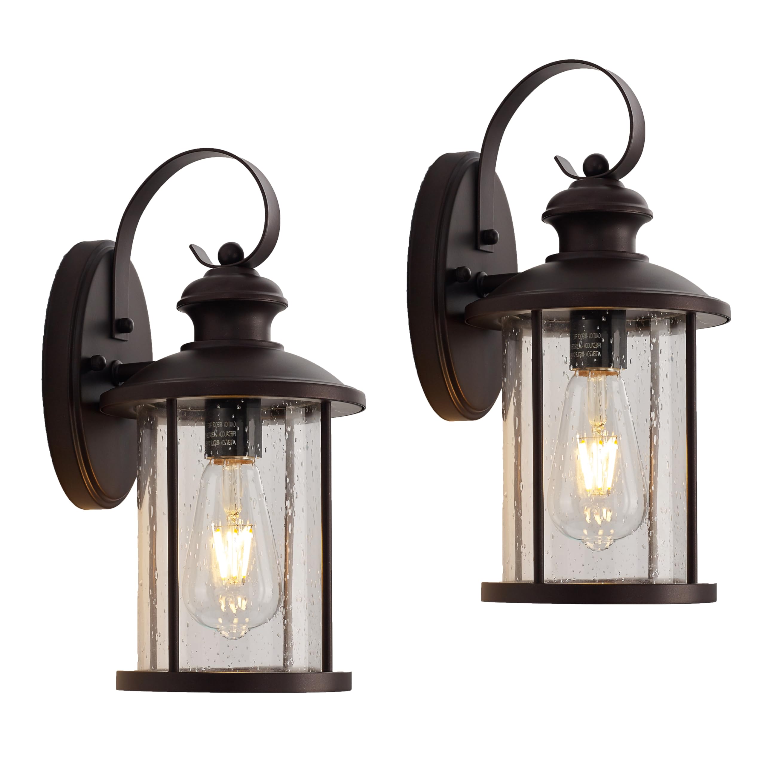MICSIU 2 Pack Outdoor Wall Lantern Lights, 13.75 Inch Outside Porch Light Fixture with Clear Seedy Glass, Oil Rubbed Bronze Exte