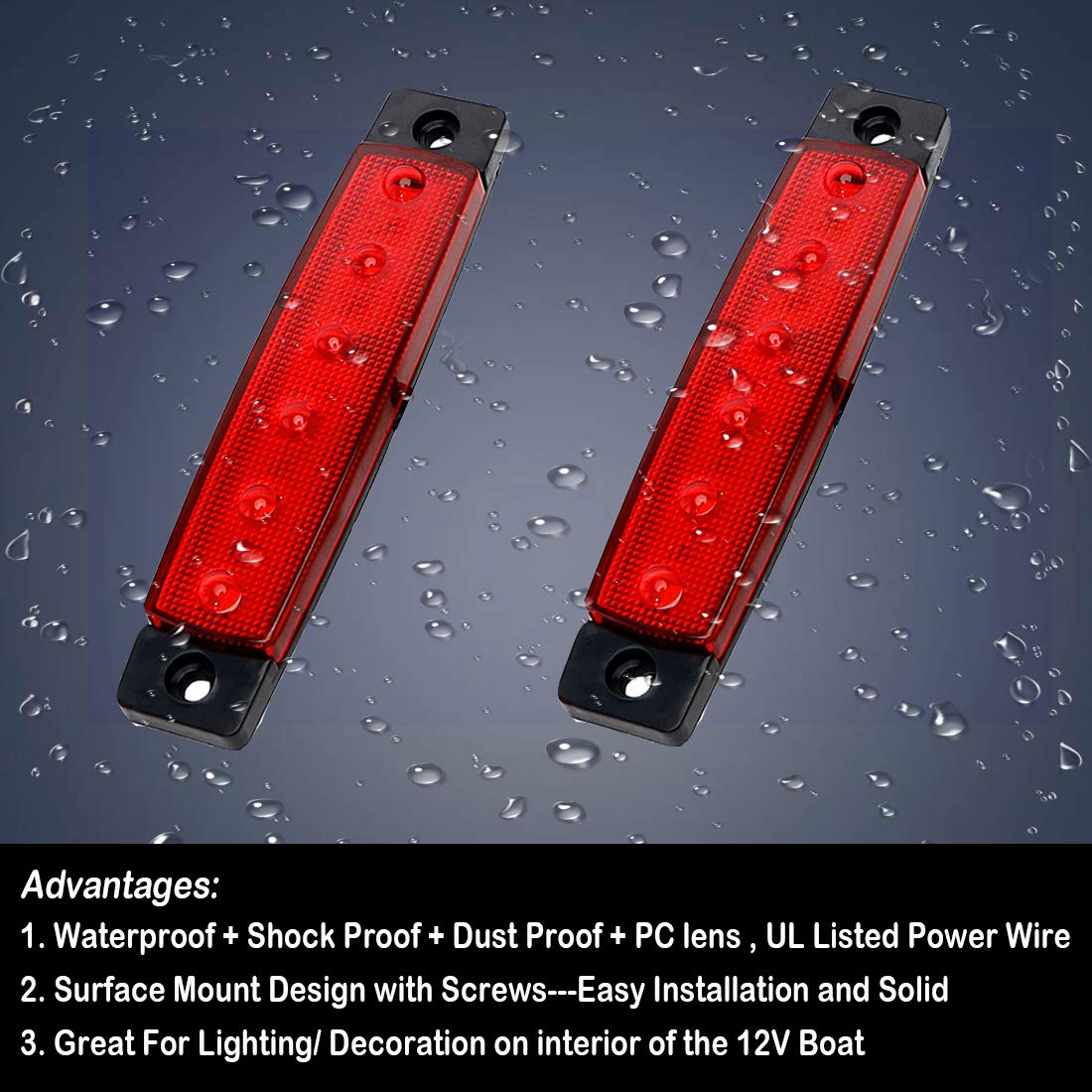 Shangyuan LED Marine Boat Lights, Waterproof Interior Deck Lights, 12V, Red, 10PCS