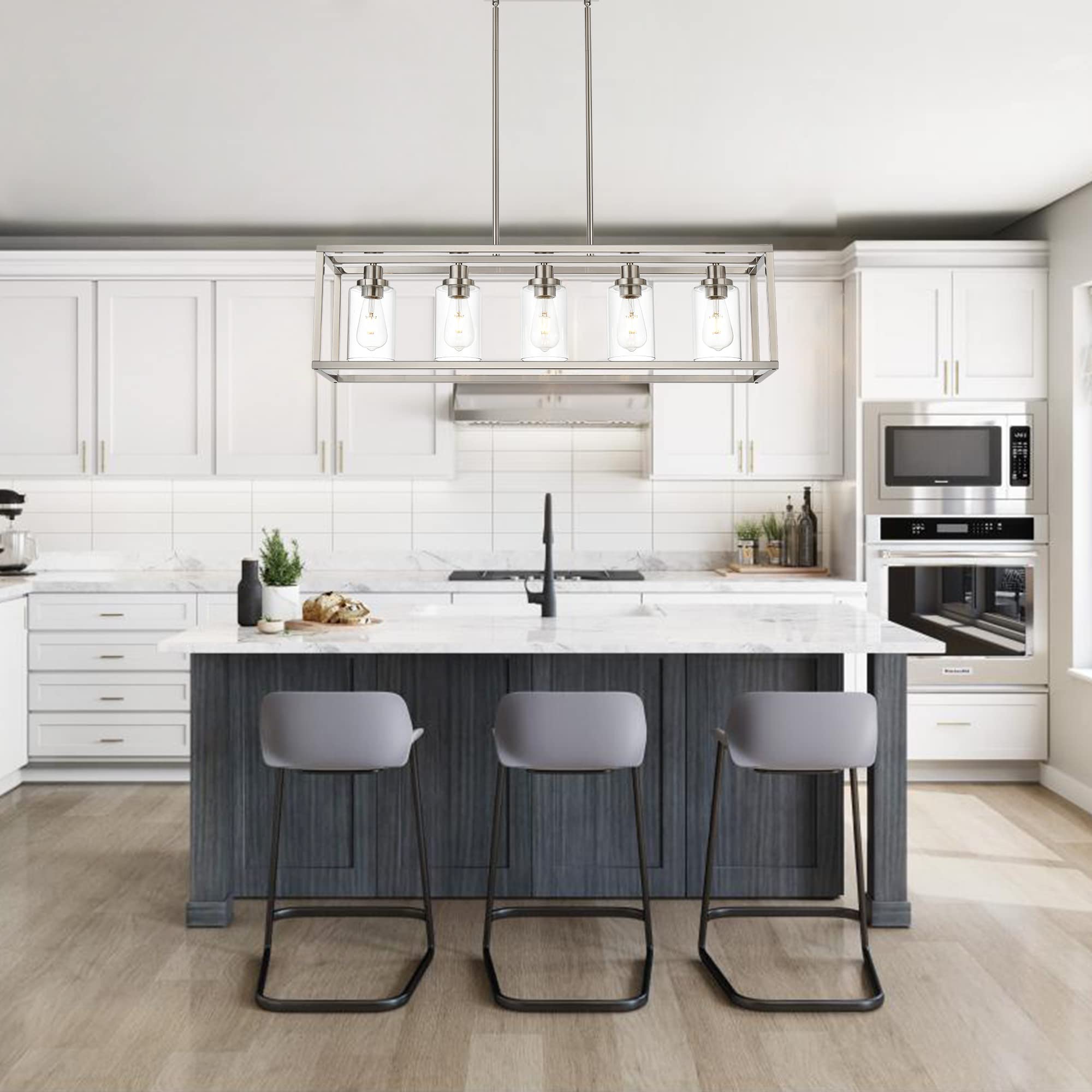 MELUCEE 5-Light Pendant Lighting Fixture, Brushed Nickel, Metal, 36.2 inches, Modern Chandelier for Dining Room, Kitchen, Living Room