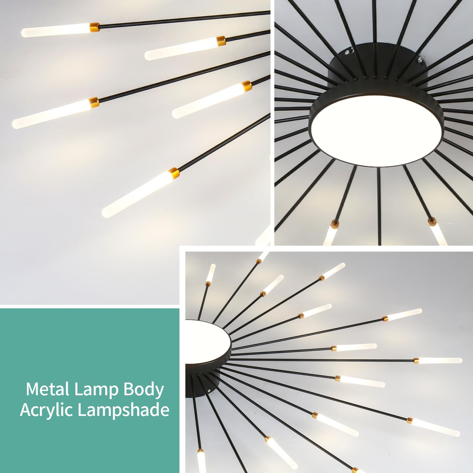 Ziidoo Modern Ceiling Light 30+1 Lights Metal Firework Designed Chic Led Lighting Fixture For Farmhouse Kitchen Dining Room Bedroom Hallway Living Room (Black)